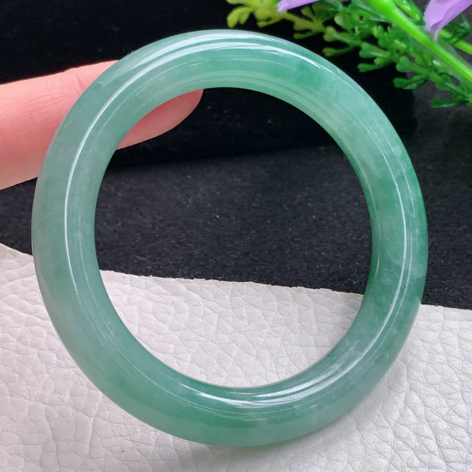 z自然光54*10美人镯 缅甸翡翠a货玉手镯满绿水润圆条玉手环