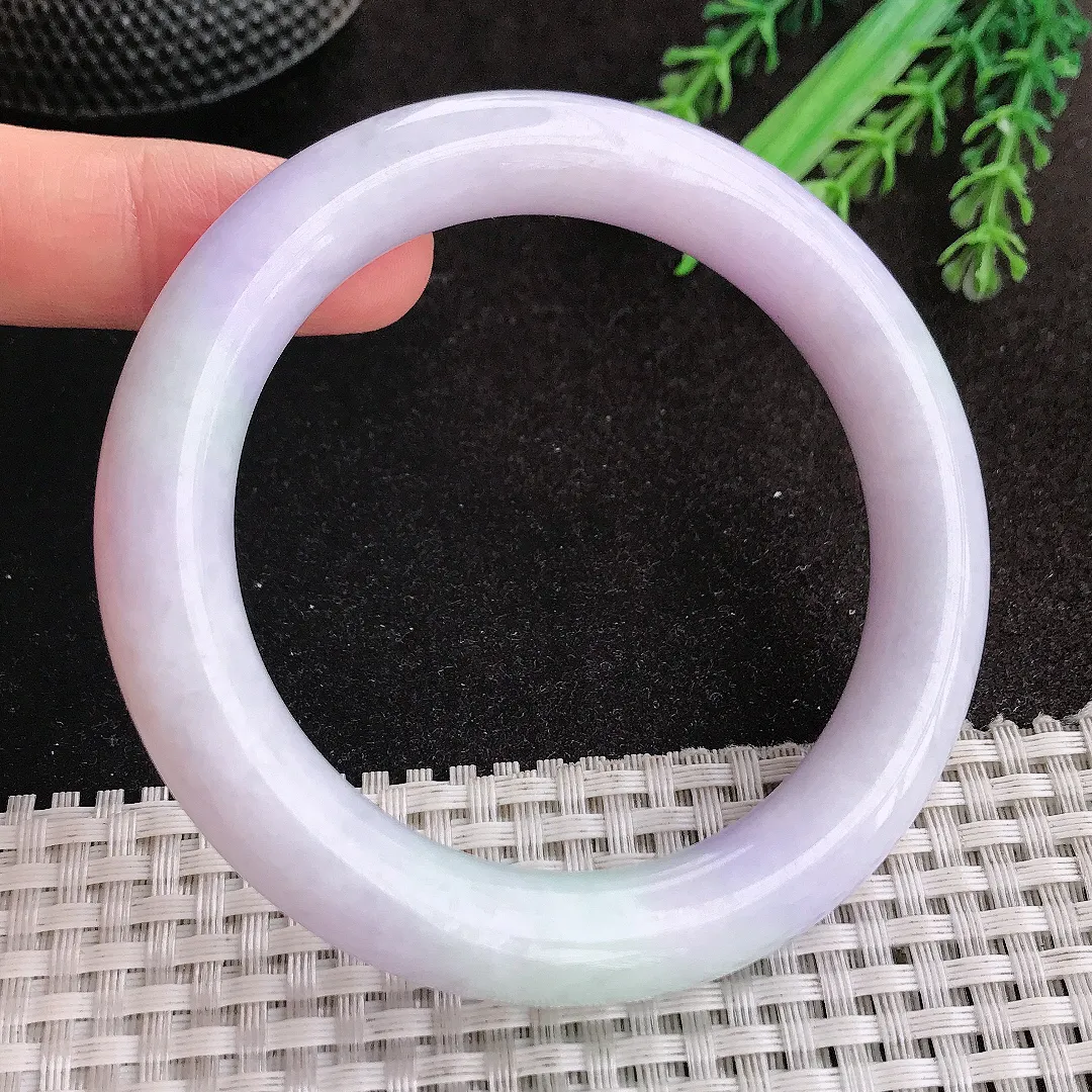 天然A货翡翠57.6/11/1.08老坑秀气温润紫罗兰圆条手镯玉手镯