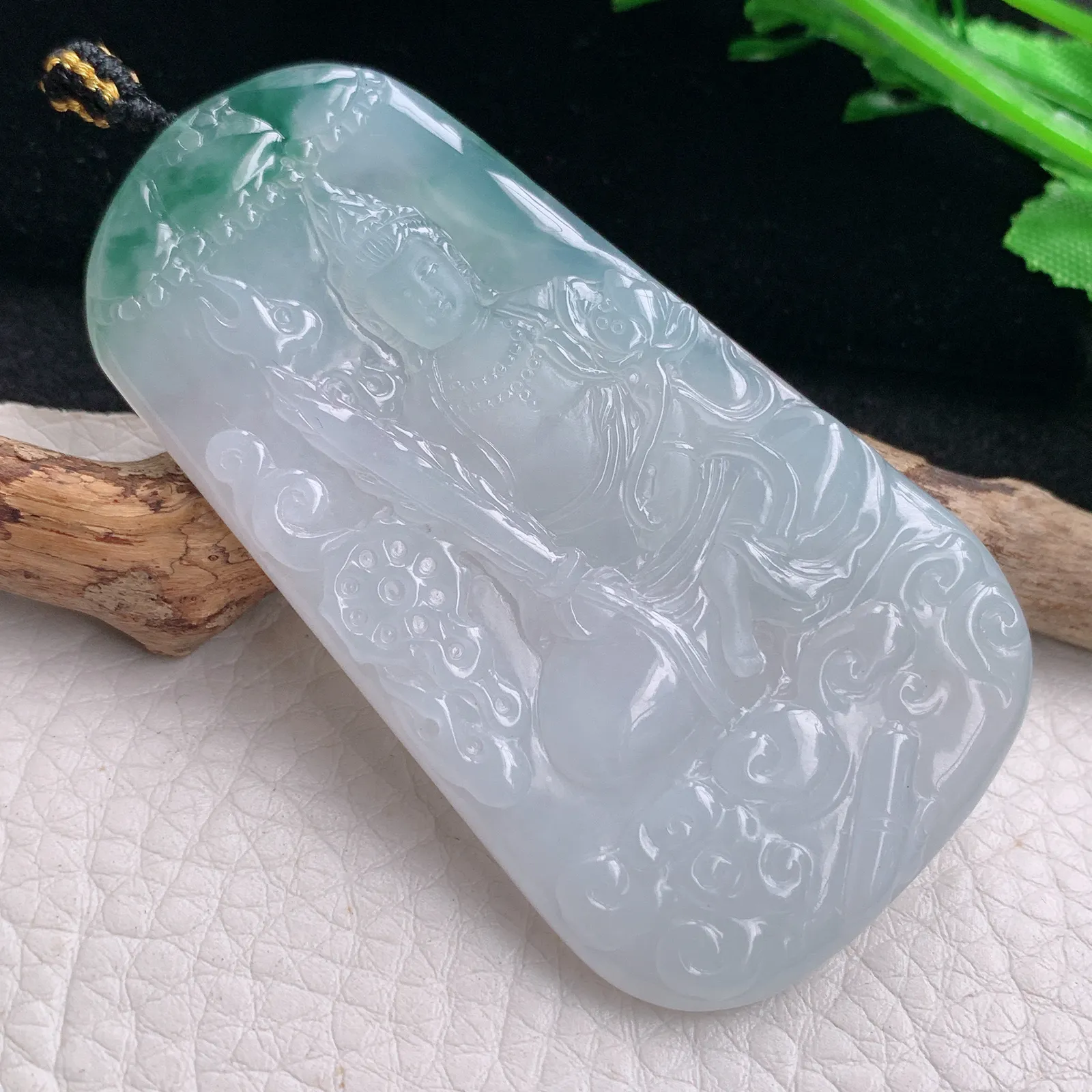 kh自然光67.5*34.3*5.5天然缅甸翡翠冰飘花虚空藏玉吊坠 玉挂件