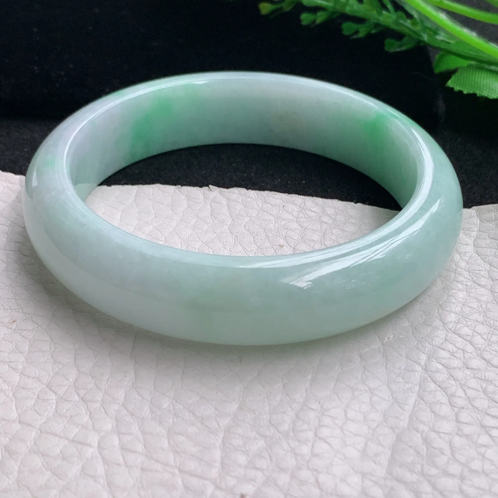 hy自然光59*14.5*8.2平安镯 缅甸翡翠a货玉手镯清新飘花宽边玉手环