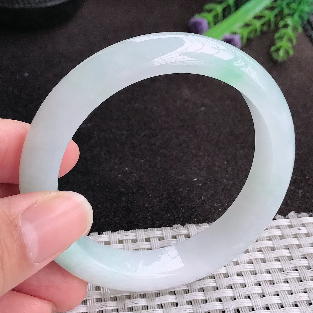 天然A货翡翠56.5/12.9/8.6老坑冰润起胶冰晴手镯宽边玉手镯