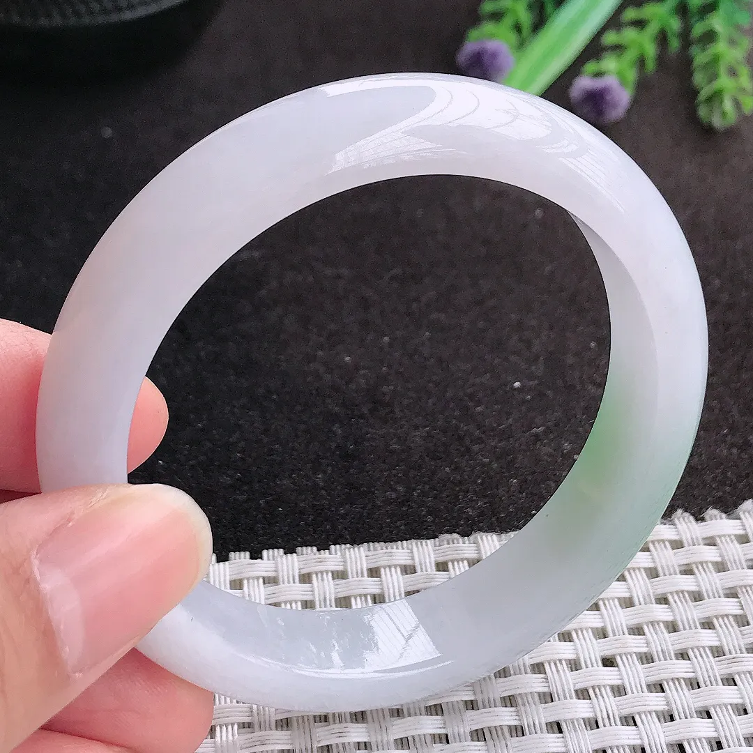 天然A货翡翠54.5/12.7/7.9老坑冰胶果冻飘绿手镯宽边玉手镯