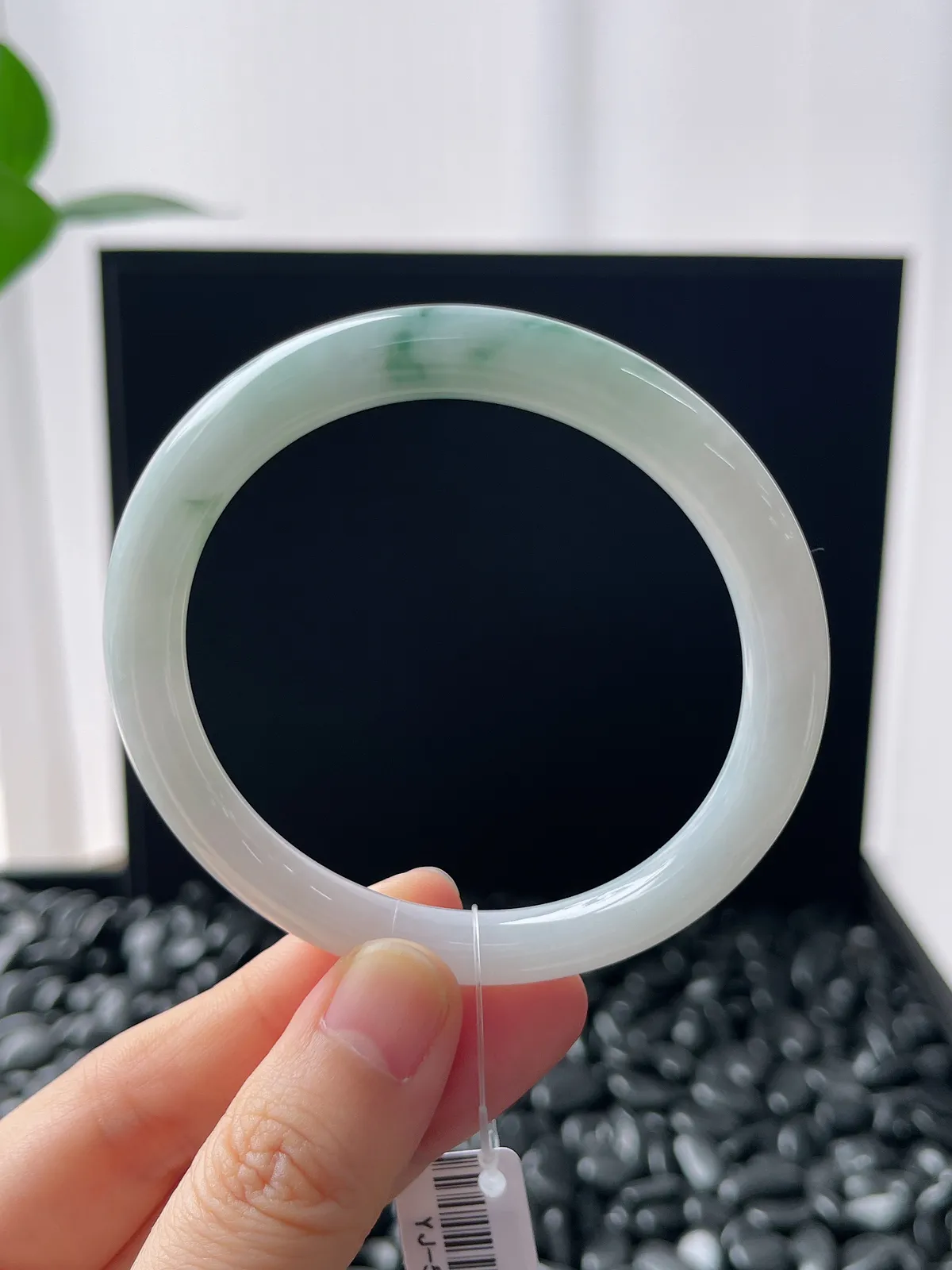 圆镯53.2圈口，翡翠糯化种淡绿色手镯