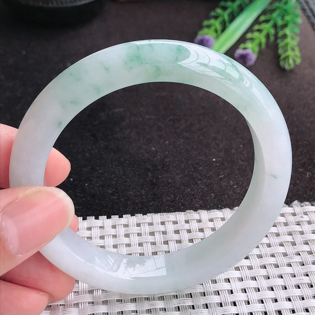 天然A货翡翠58/11.5/9老坑冰润水灵飘花手镯宽边玉手镯