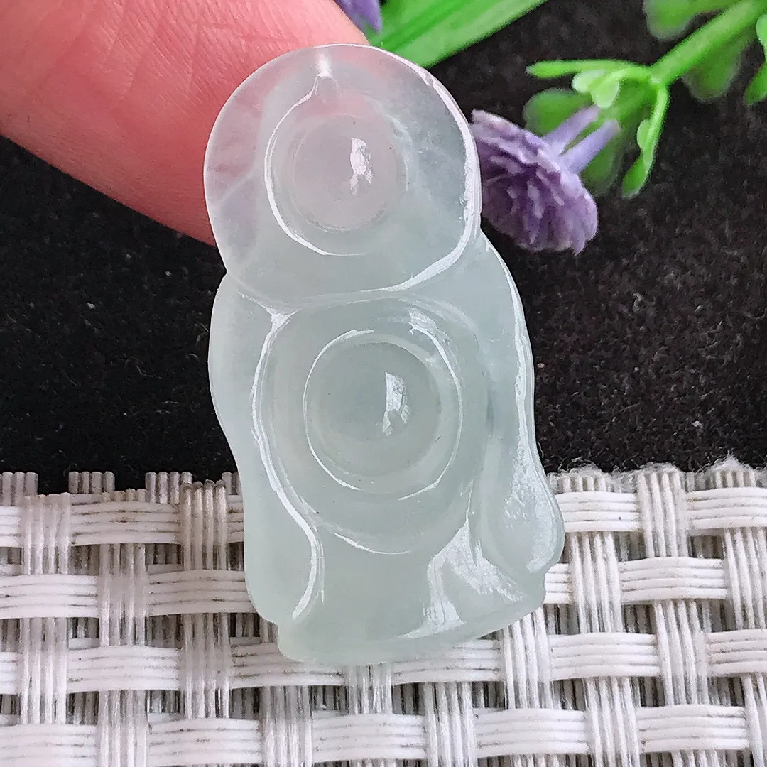 天然a货翡翠31.2/16.3/6老坑冰种起胶小财神爷吊坠翡翠玉挂件