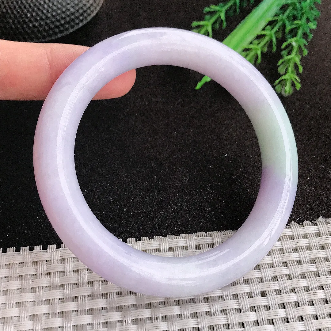 天然A货翡翠57.6/11/1.08老坑秀气温润紫罗兰圆条手镯玉手镯