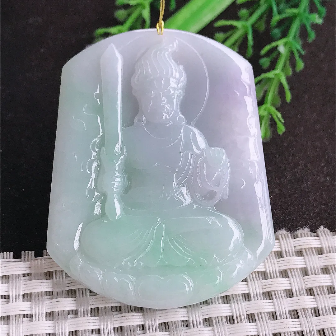 天然a货翡翠53/43/5.6老坑秀气温润不动明王吊坠翡翠玉挂件