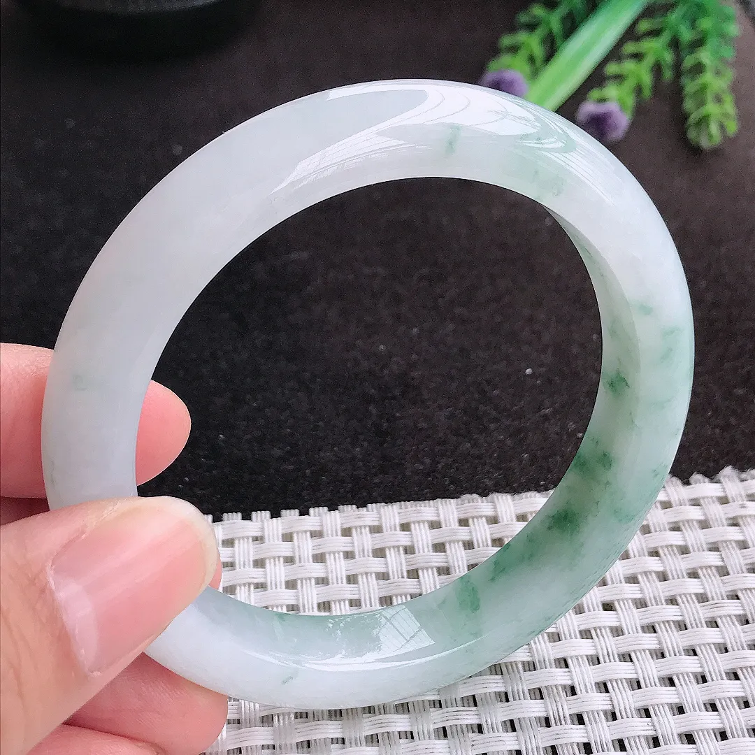 天然A货翡翠58/11.5/9老坑冰润水灵飘花手镯宽边玉手镯