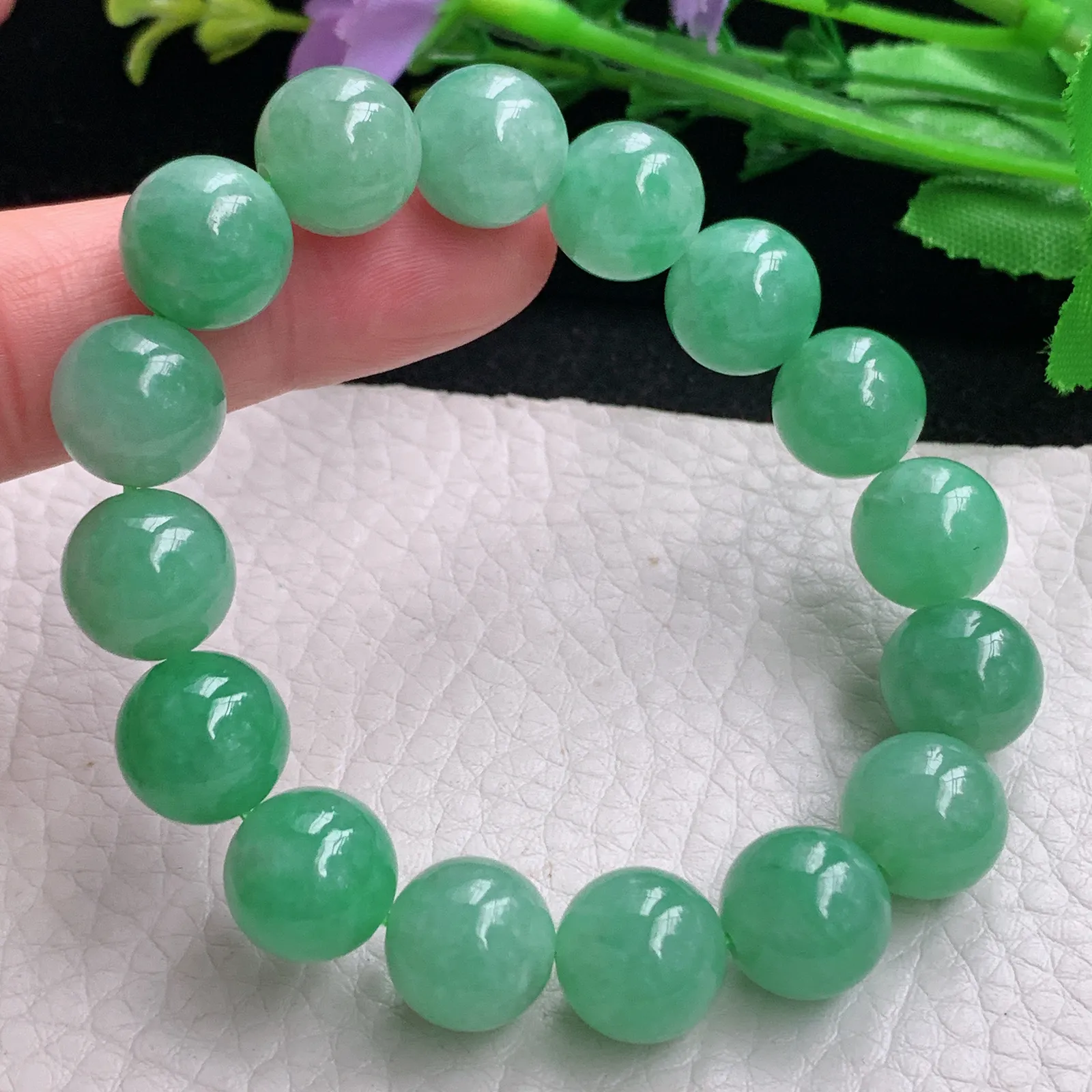 abc自然光11.5mm天然缅甸翡翠高雅满绿圆珠玉手链 玉手串