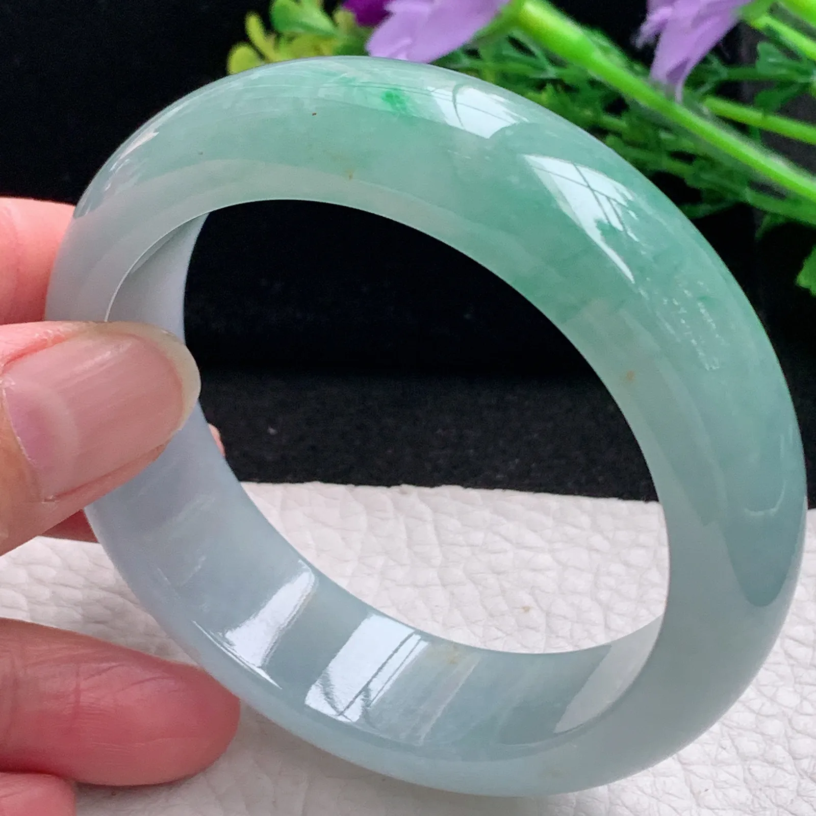 hy自然光56*17.5*8.5轮胎招财镯 缅甸翡翠a货玉手镯厚装宽边玉手环