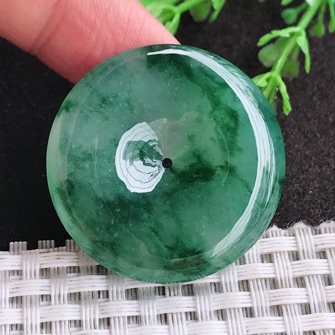 天然a货翡翠35/6.3老坑冰胶果冻冰飘花平安扣吊坠翡翠玉扣挂件