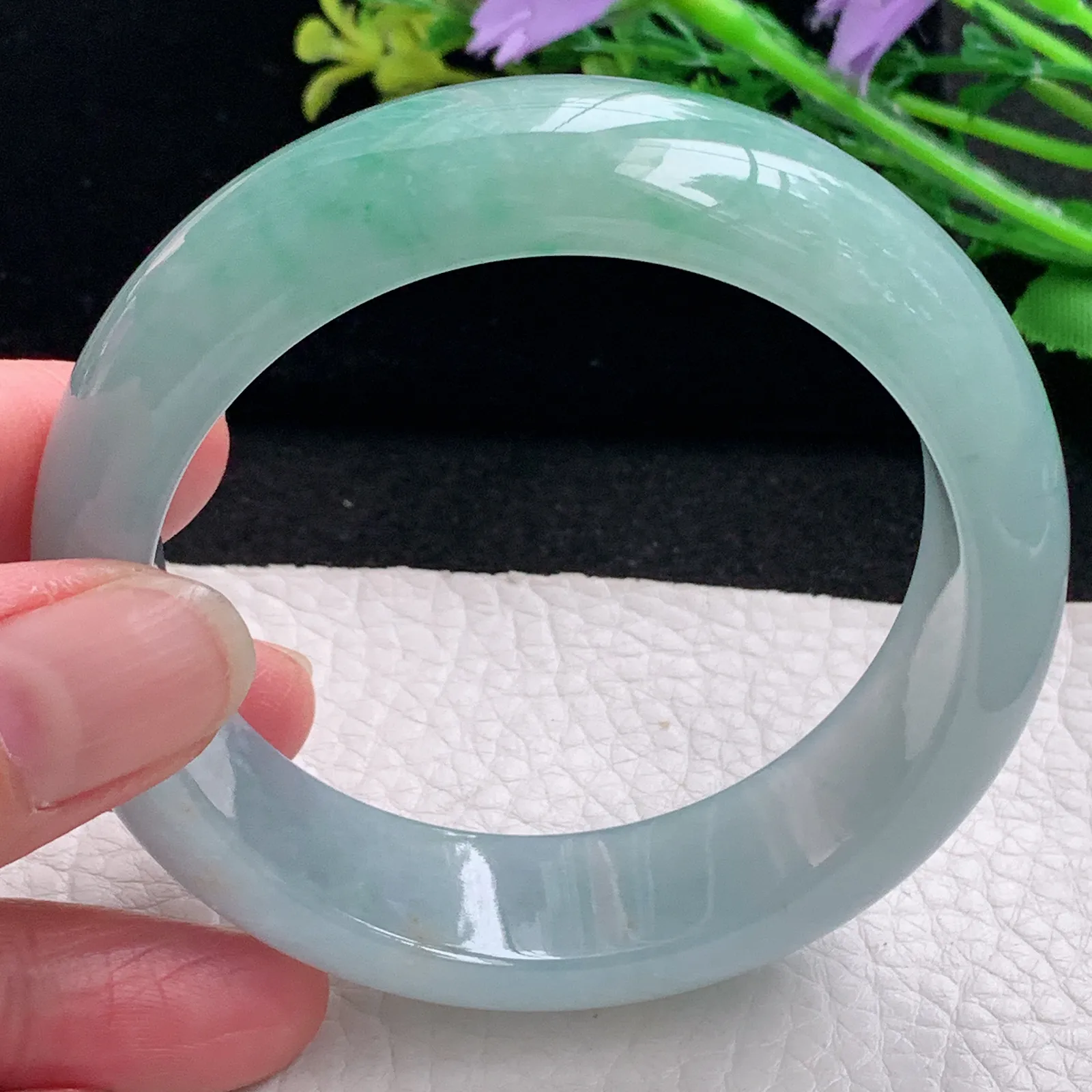 hy自然光56*17.5*8.5轮胎招财镯 缅甸翡翠a货玉手镯厚装宽边玉手环