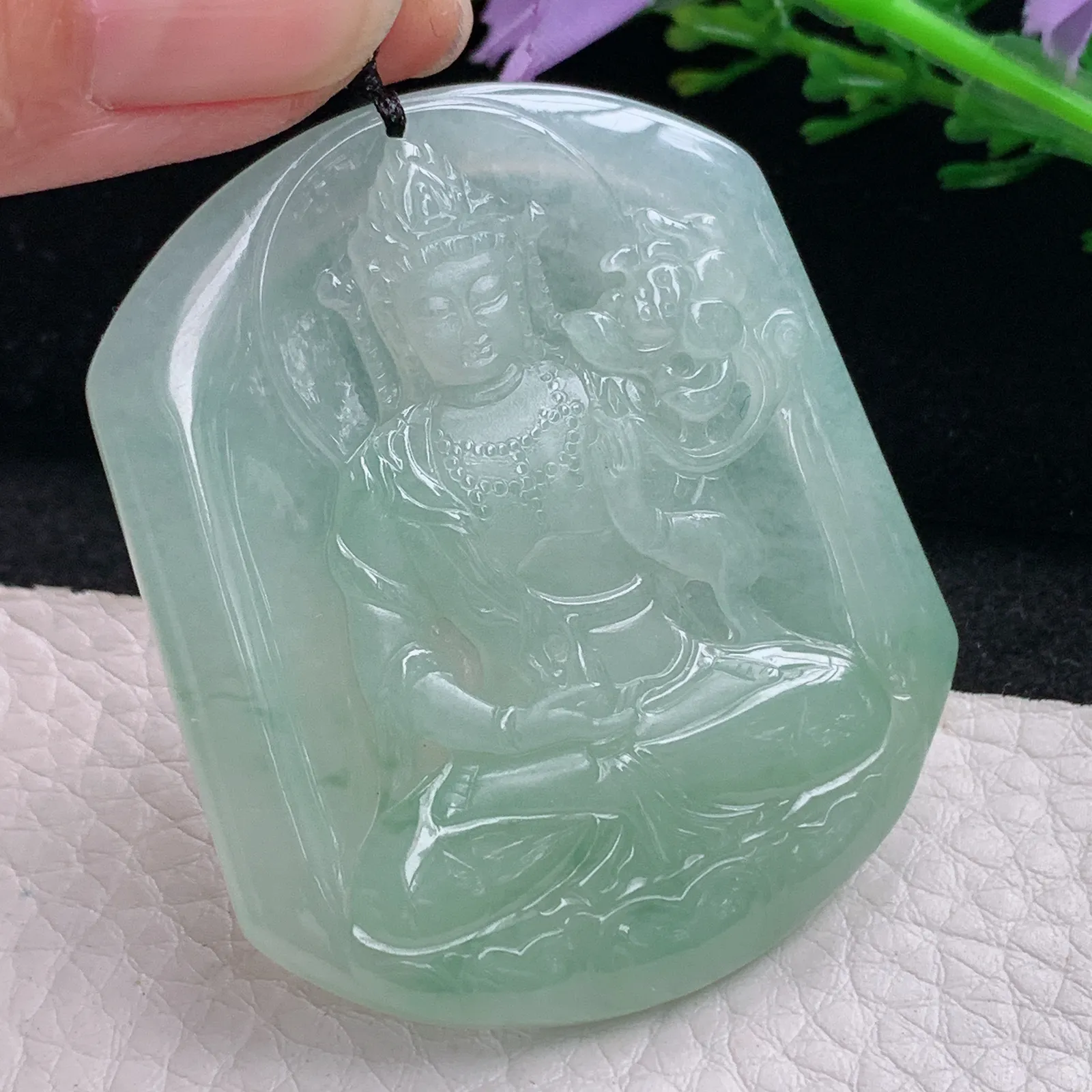 kh自然光51.8*43.9*5.4天然缅甸翡翠冰晴观音玉吊坠 玉挂件