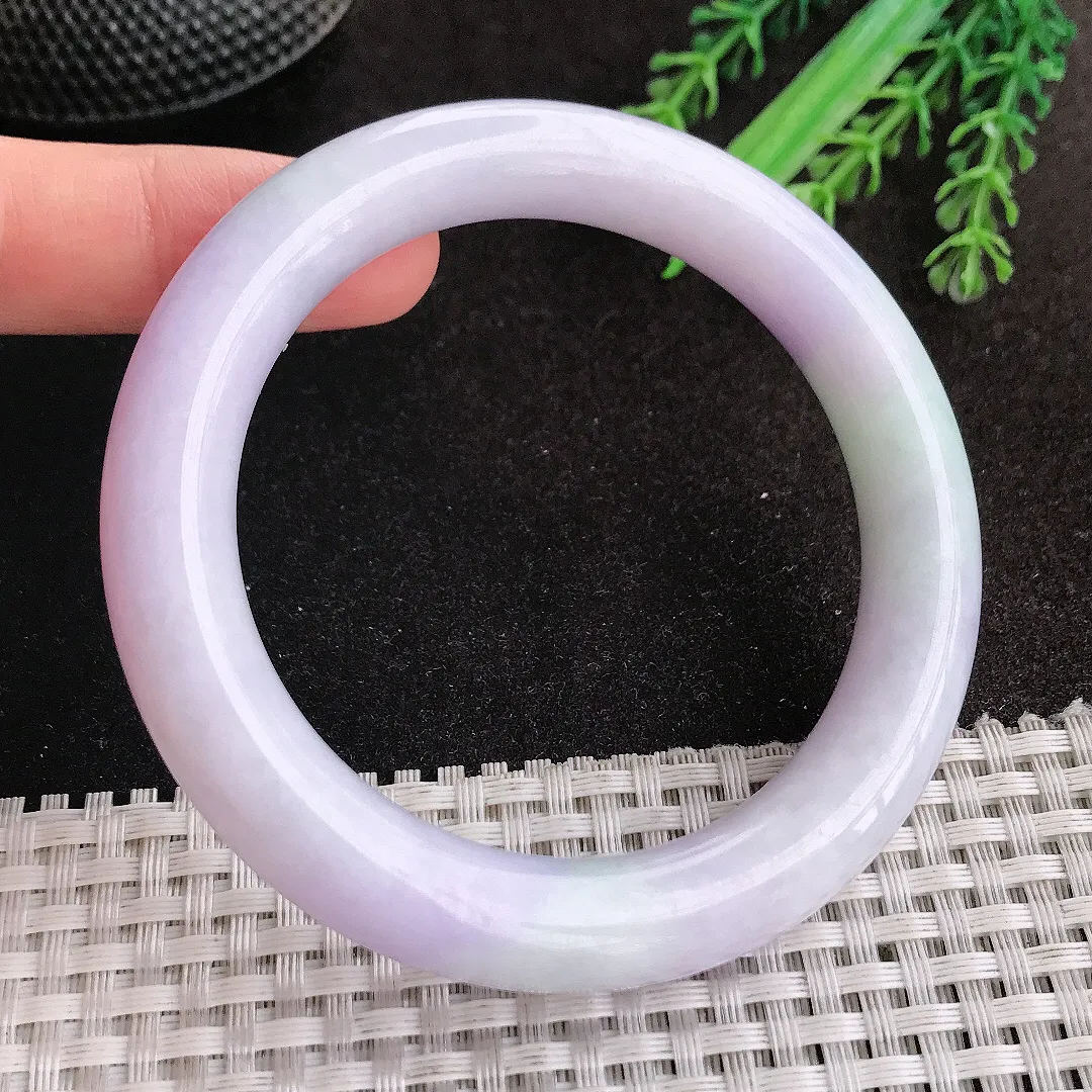 天然A货翡翠57.6/11/1.08老坑秀气温润紫罗兰圆条手镯玉手镯