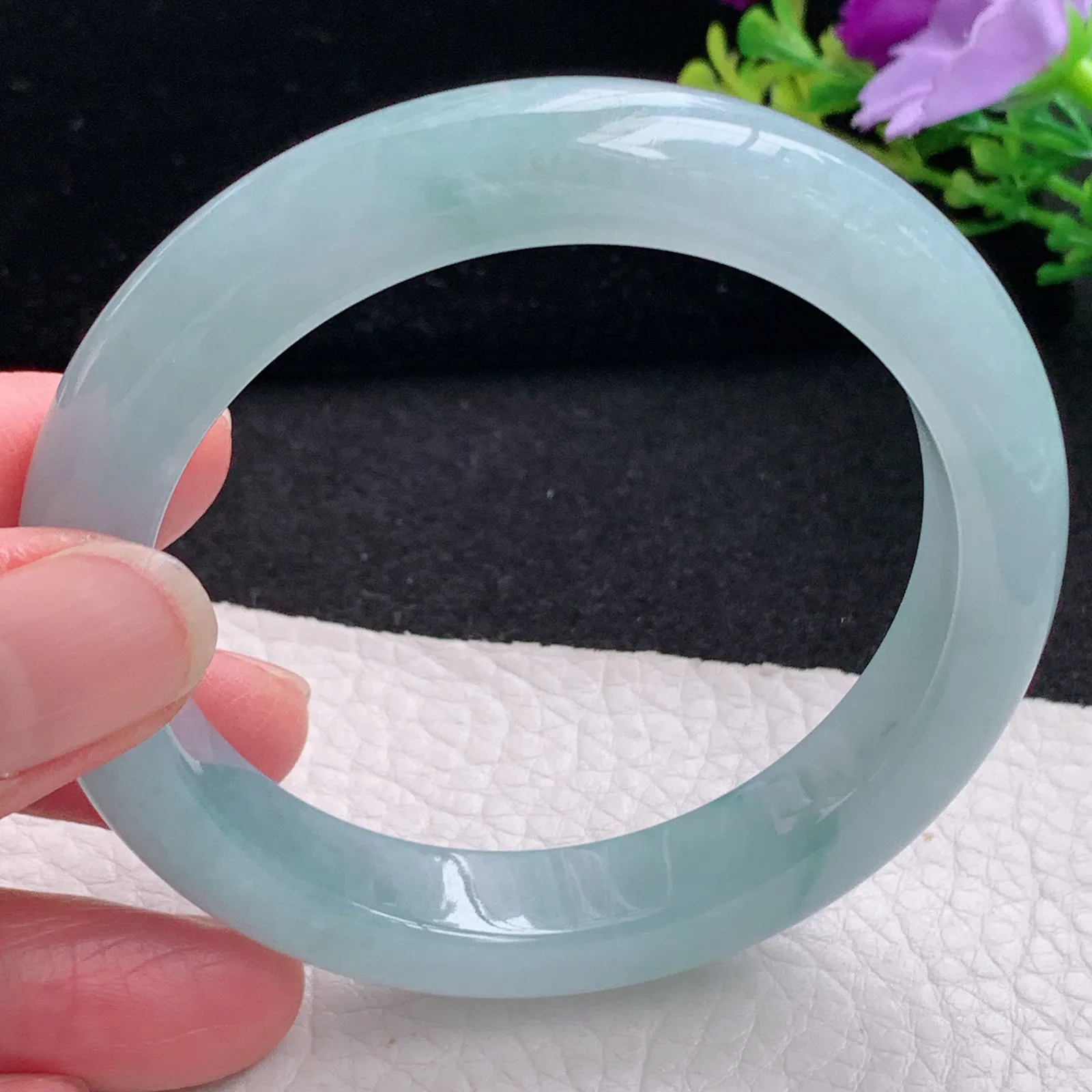 r自然光56*11.6*9平安镯 缅甸翡翠a货玉手镯冰蓝韵宽边玉手环