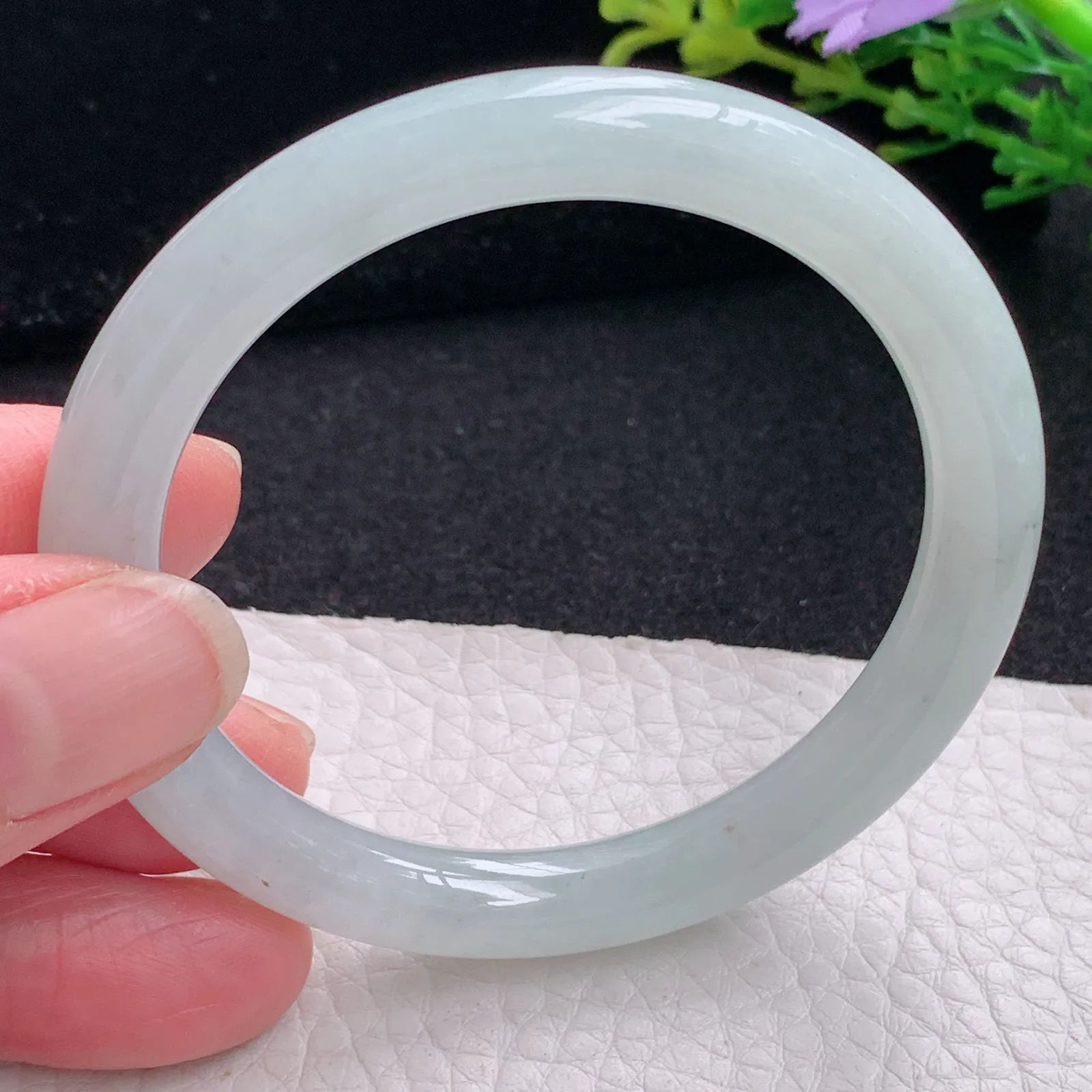 n小圈口52*7.8叮当镯 缅甸翡翠a货玉手镯白月光圆条玉手环 美人镯