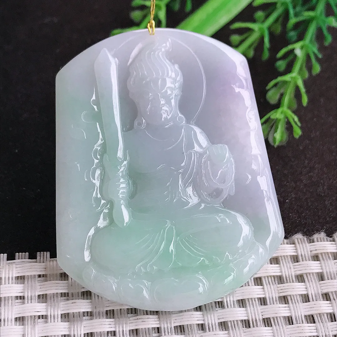 天然a货翡翠53/43/5.6老坑秀气温润不动明王吊坠翡翠玉挂件