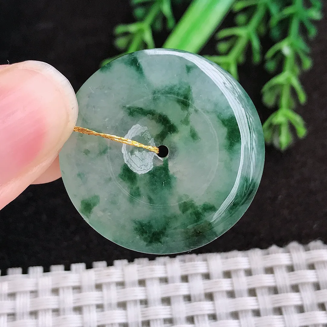 天然a货翡翠29.6/5.4老坑冰种飘花平安扣吊坠翡翠玉挂件