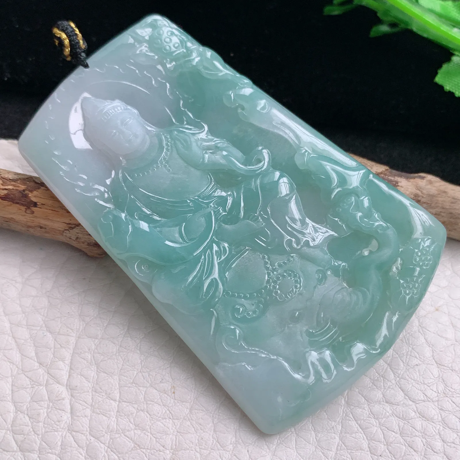 kh自然光69*44.8*5天然缅甸翡翠蓝韵普贤观音菩萨玉吊坠 玉挂件