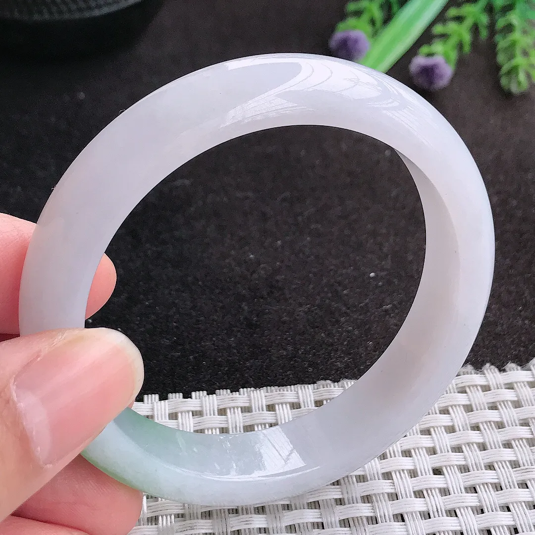 天然A货翡翠54.5/12.7/7.9老坑冰胶果冻飘绿手镯宽边玉手镯