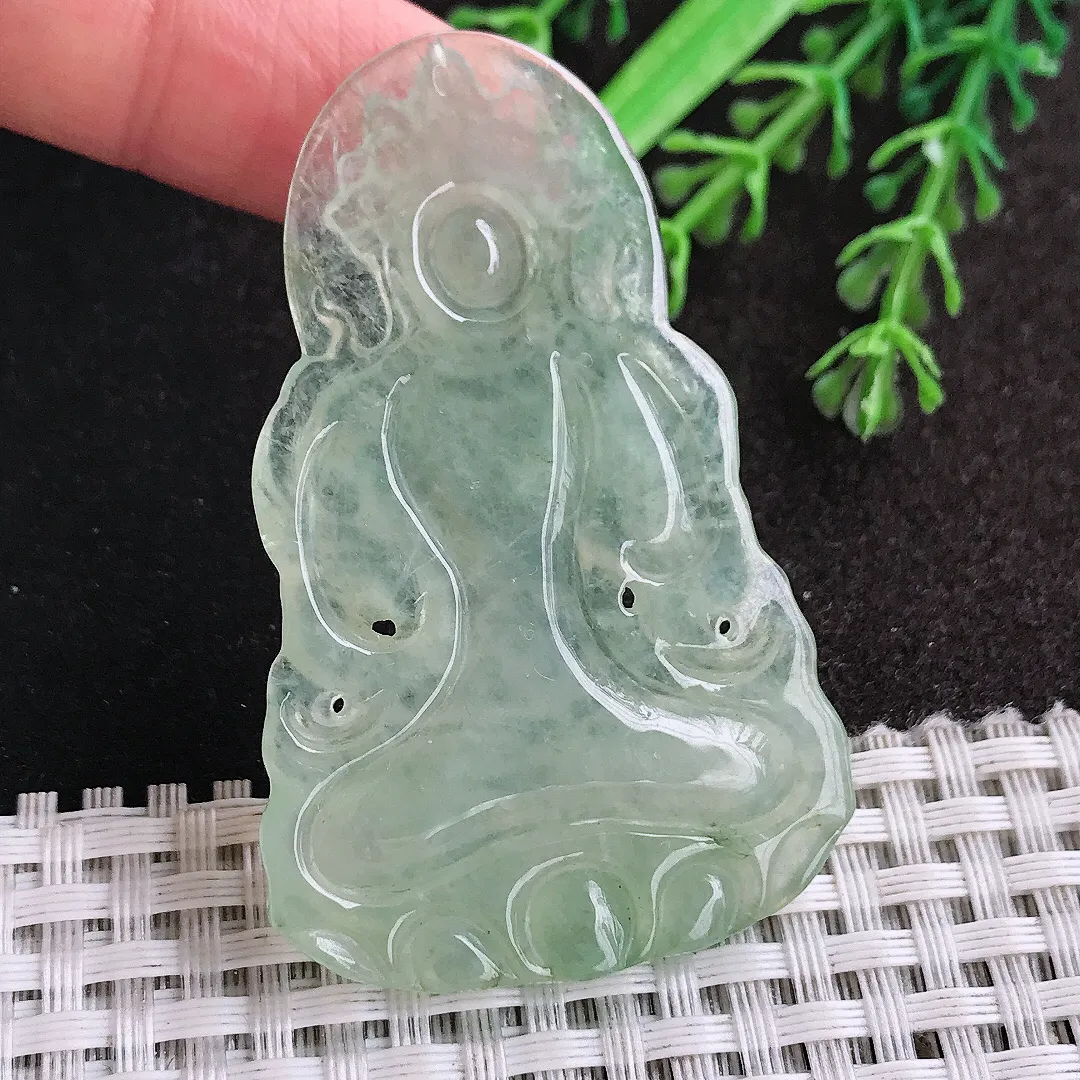 天然a货翡翠58/36.8/5老坑冰透起胶冰晴绿渡母菩萨吊坠翡翠玉挂件
