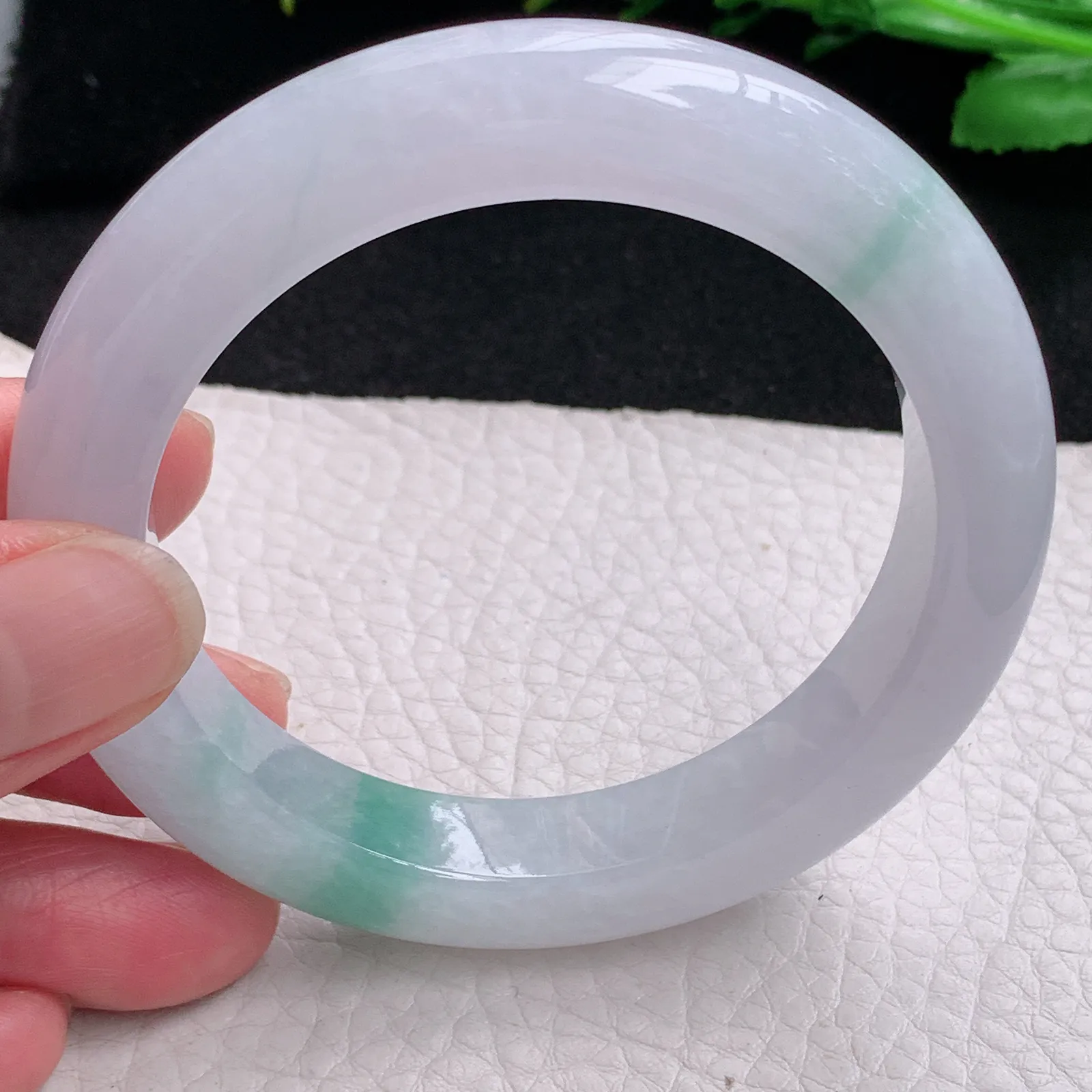 xc自然光56.5*11.5*10平安镯 缅甸翡翠a货玉手镯冰飘花宽边玉手环