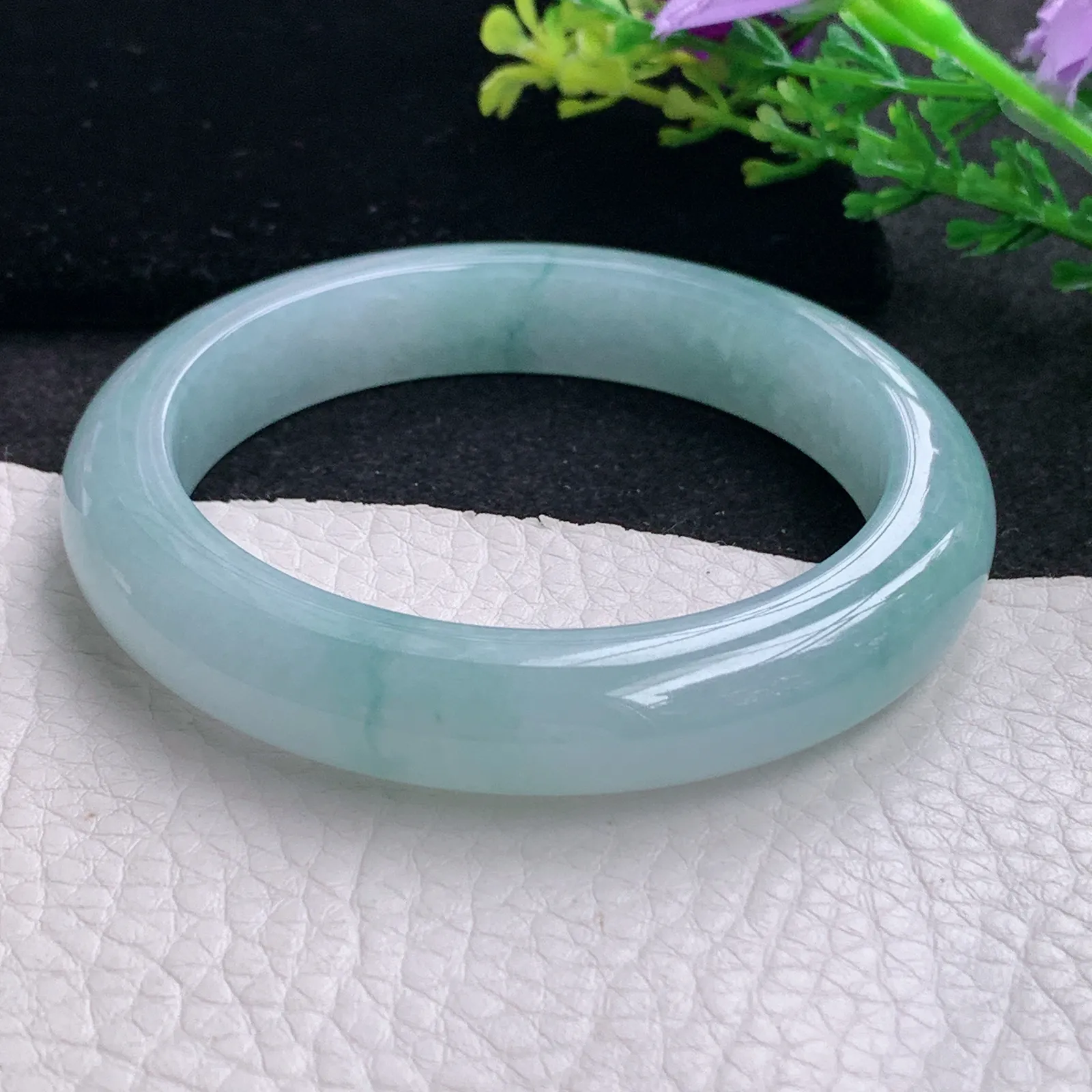 r自然光56*11.6*9平安镯 缅甸翡翠a货玉手镯冰蓝韵宽边玉手环