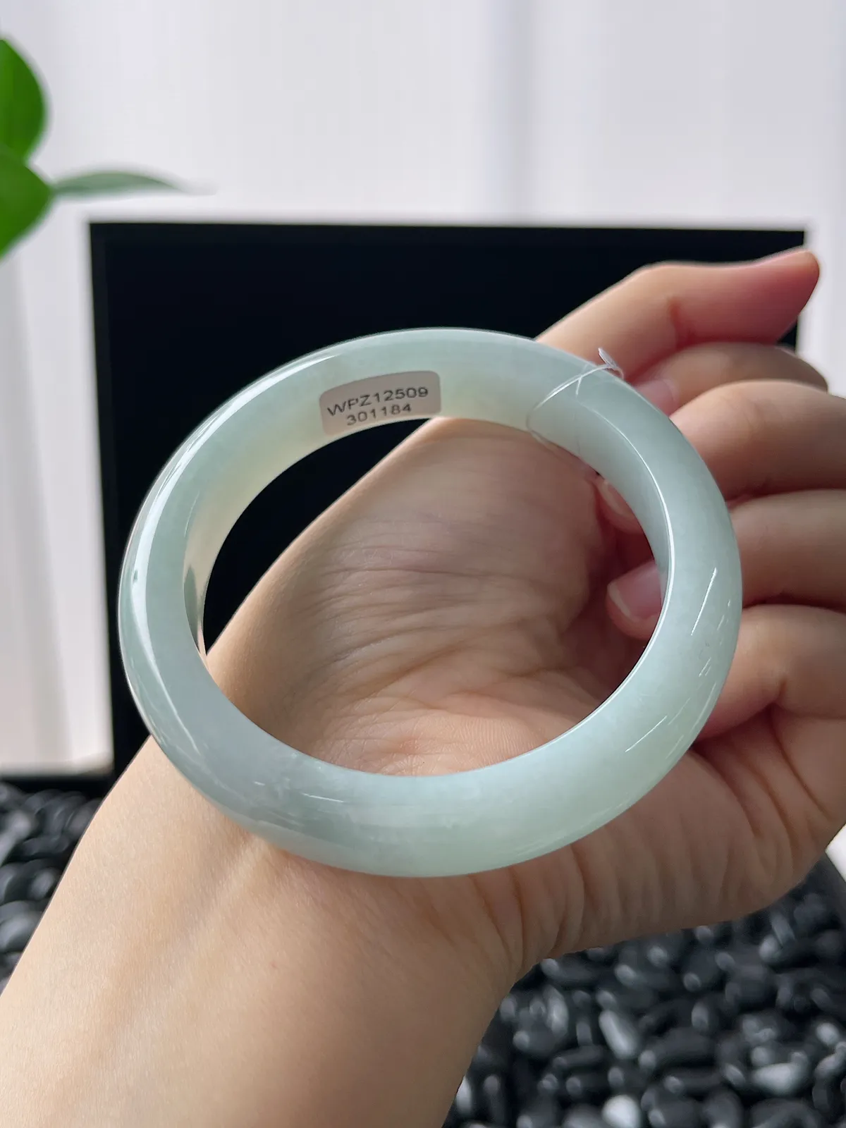 正圈55.6圈口，翡翠糯化种浅绿色手镯