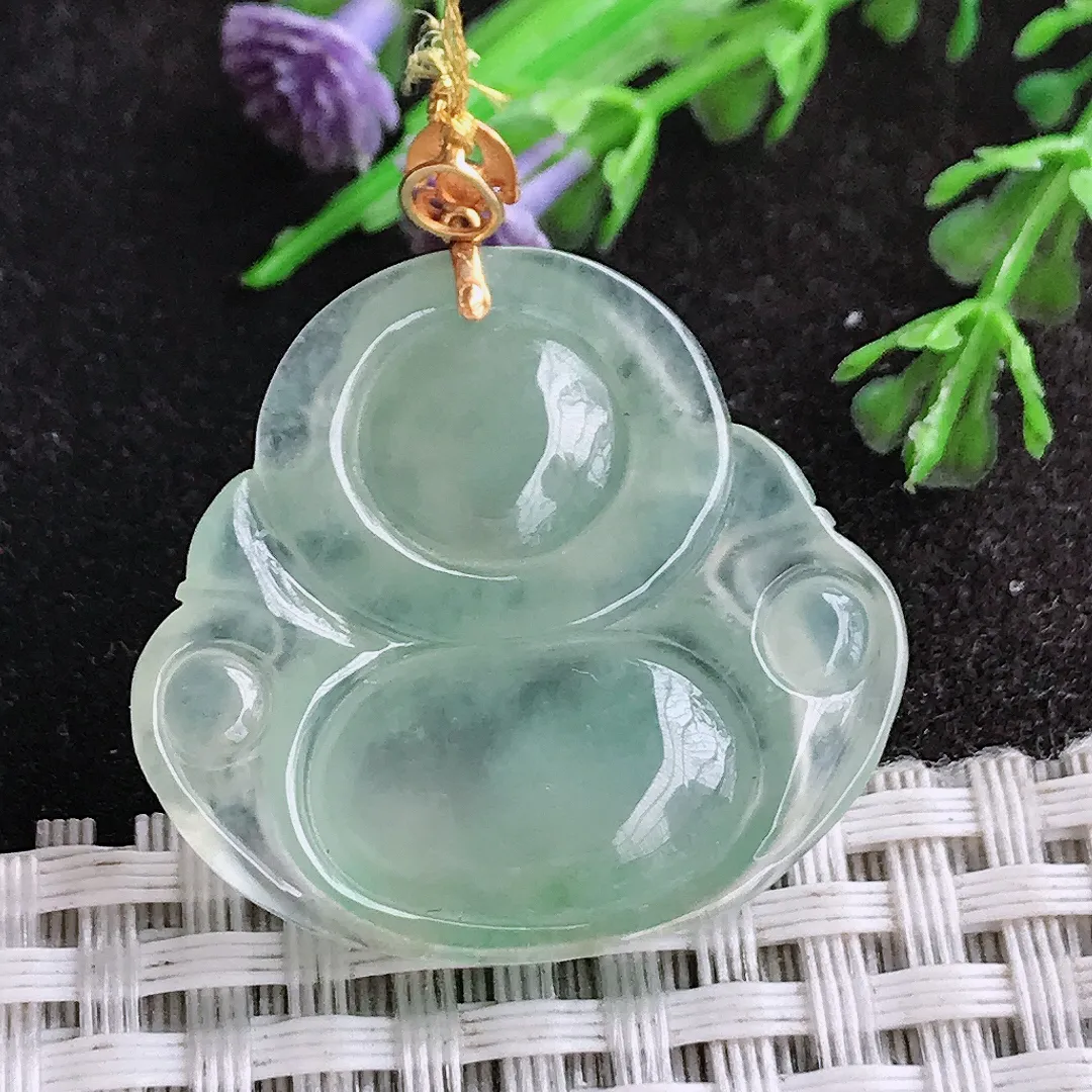 天然a货翡翠28.8/31.2/6老坑18k金镶嵌冰种冰晴绿佛公吊坠翡翠玉佛挂件