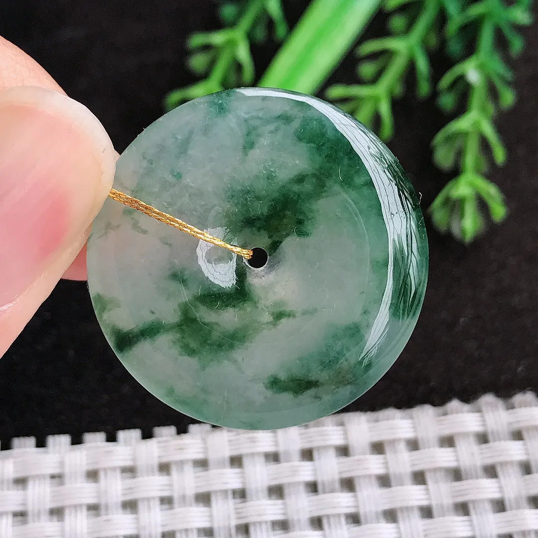 天然a货翡翠29.6/5.4老坑冰种飘花平安扣吊坠翡翠玉挂件