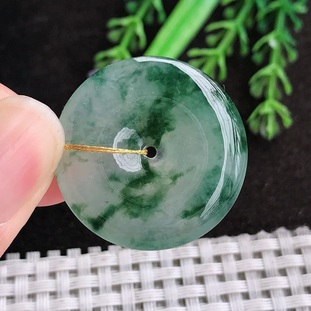 天然a货翡翠29.6/5.4老坑冰种飘花平安扣吊坠翡翠玉挂件