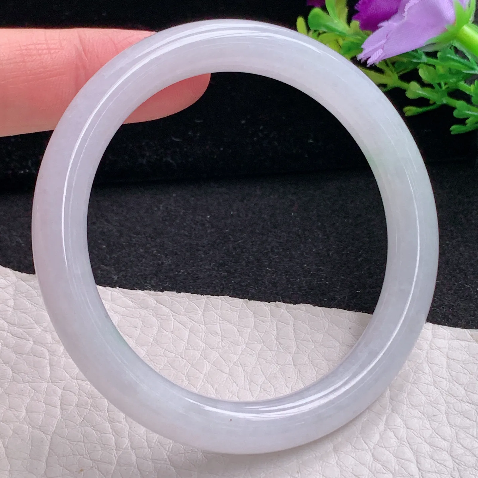 n自然光55*8.8*8.5叮当镯 缅甸翡翠a货玉手镯白月光圆条玉手环 美人镯