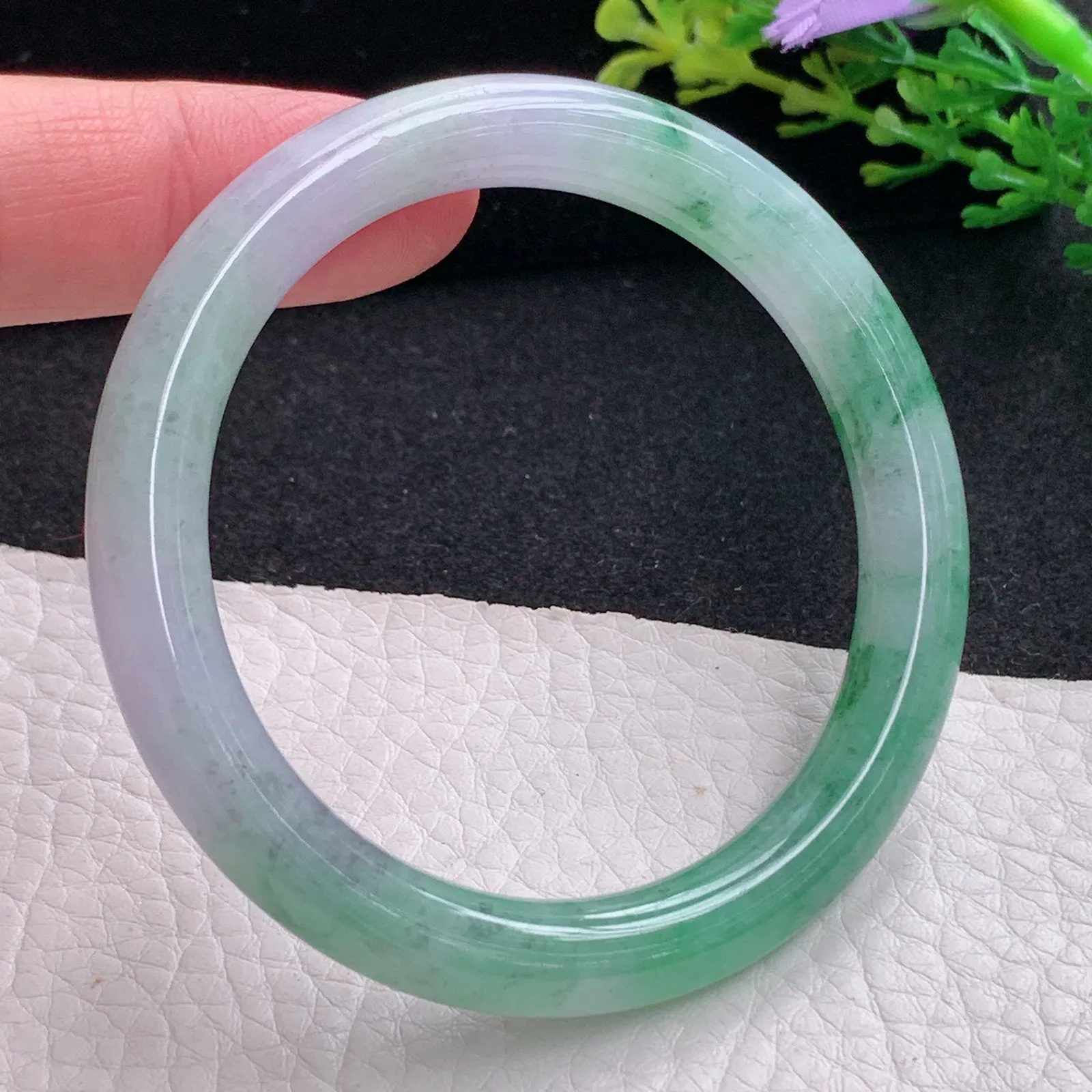 n小圈口51*8叮当镯 缅甸翡翠a货玉手镯清新圆条玉手环 美人镯