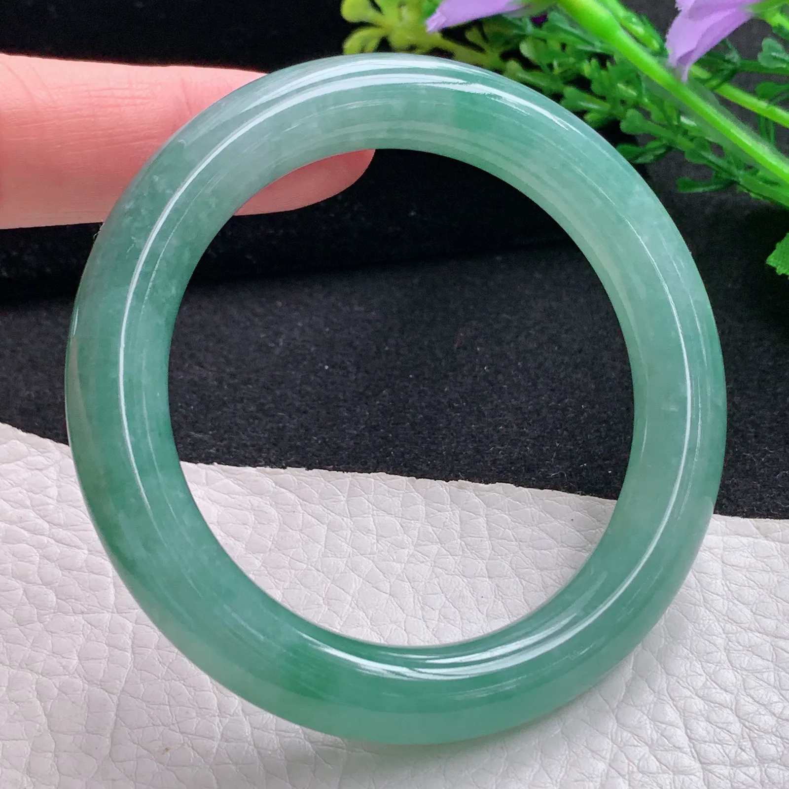 z自然光54*10美人镯 缅甸翡翠a货玉手镯满绿水润圆条玉手环