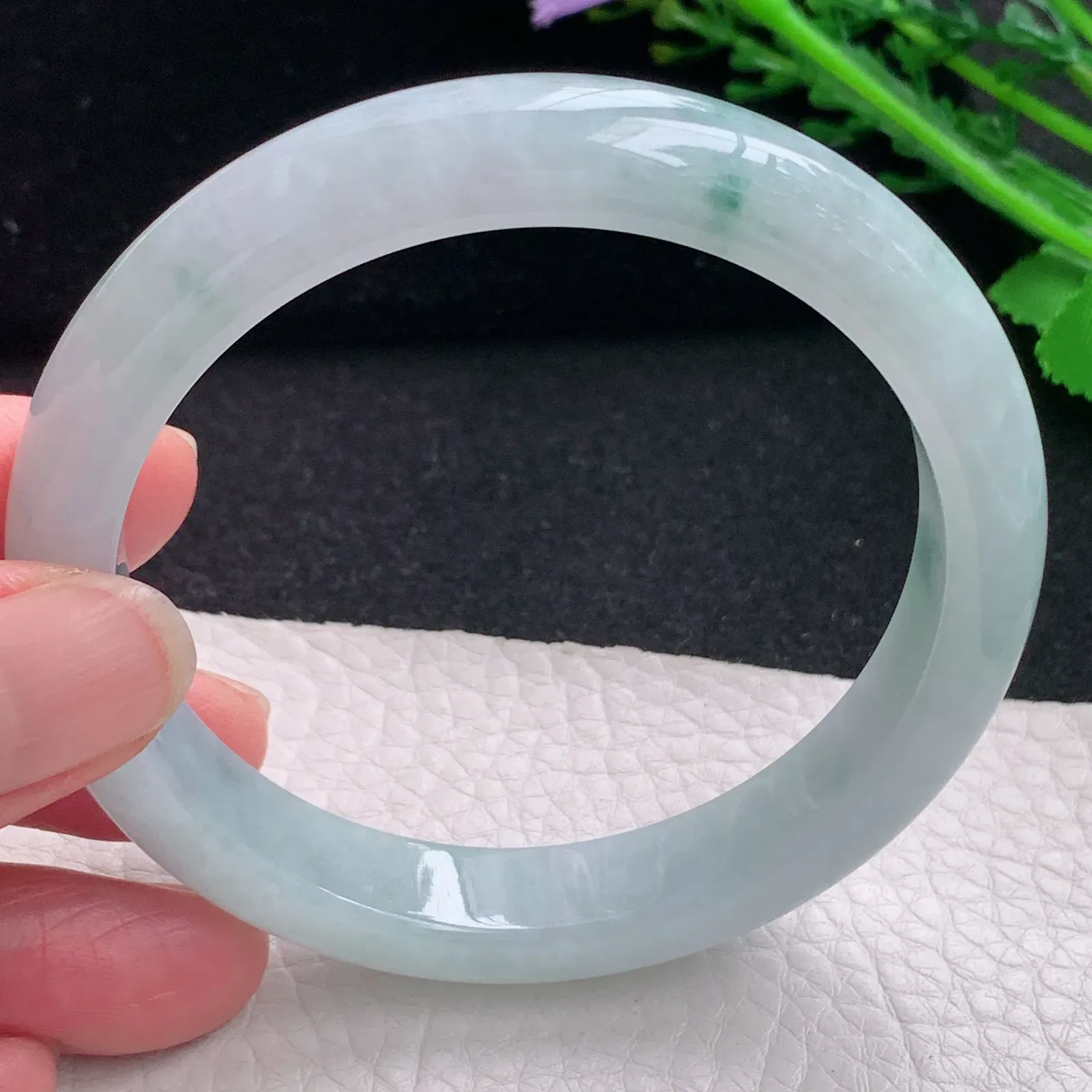 jxn自然光59*11.6*8平安镯 缅甸翡翠a货玉手镯清秀飘花宽边玉手环