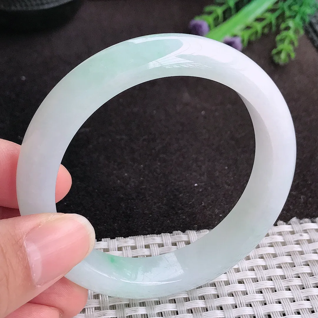 天然A货翡翠56.5/12.9/8.6老坑冰润起胶冰晴手镯宽边玉手镯