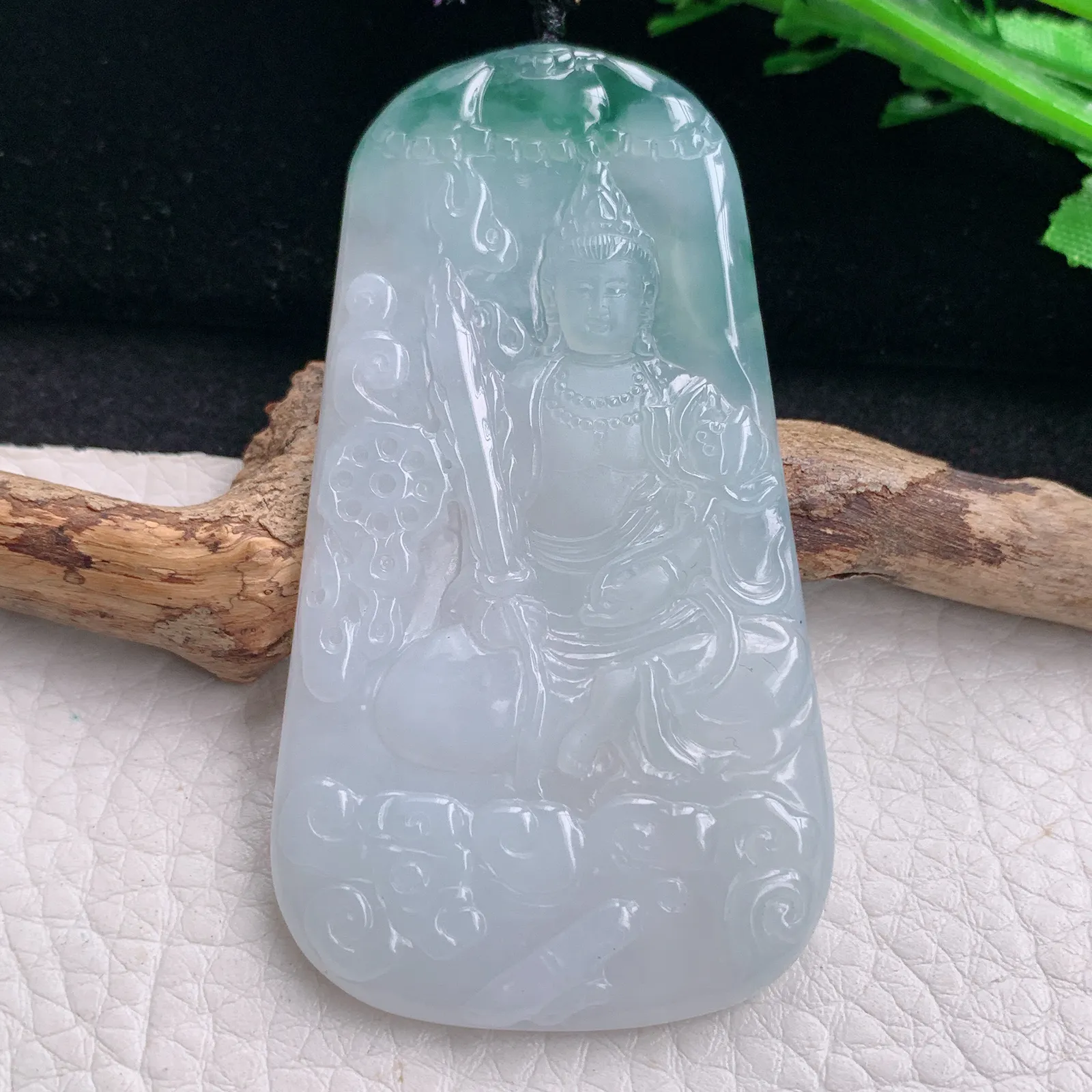 kh自然光67.5*34.3*5.5天然缅甸翡翠冰飘花虚空藏玉吊坠 玉挂件