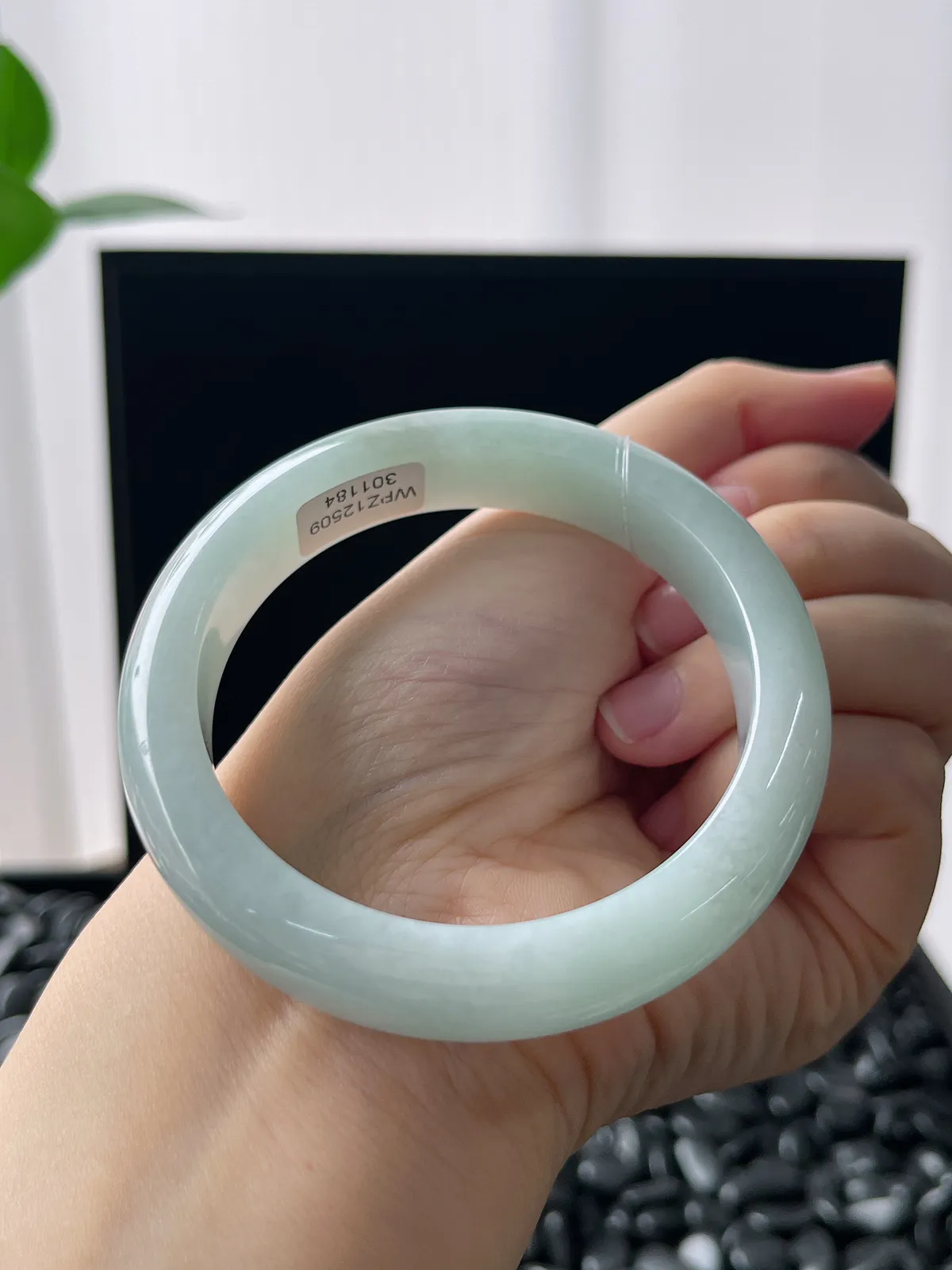 正圈55.6圈口，翡翠糯化种浅绿色手镯