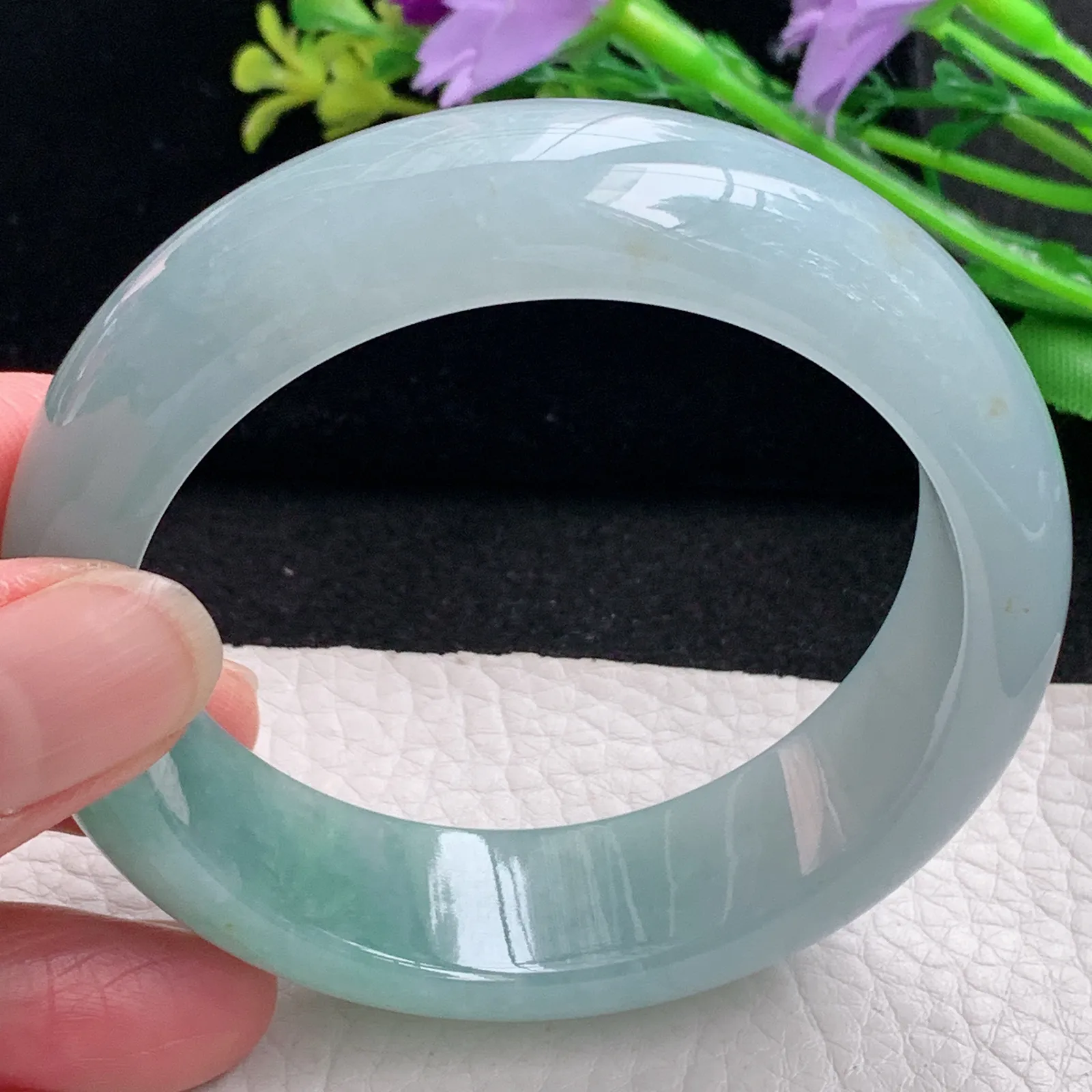 hy自然光56*17.5*8.5轮胎招财镯 缅甸翡翠a货玉手镯厚装宽边玉手环