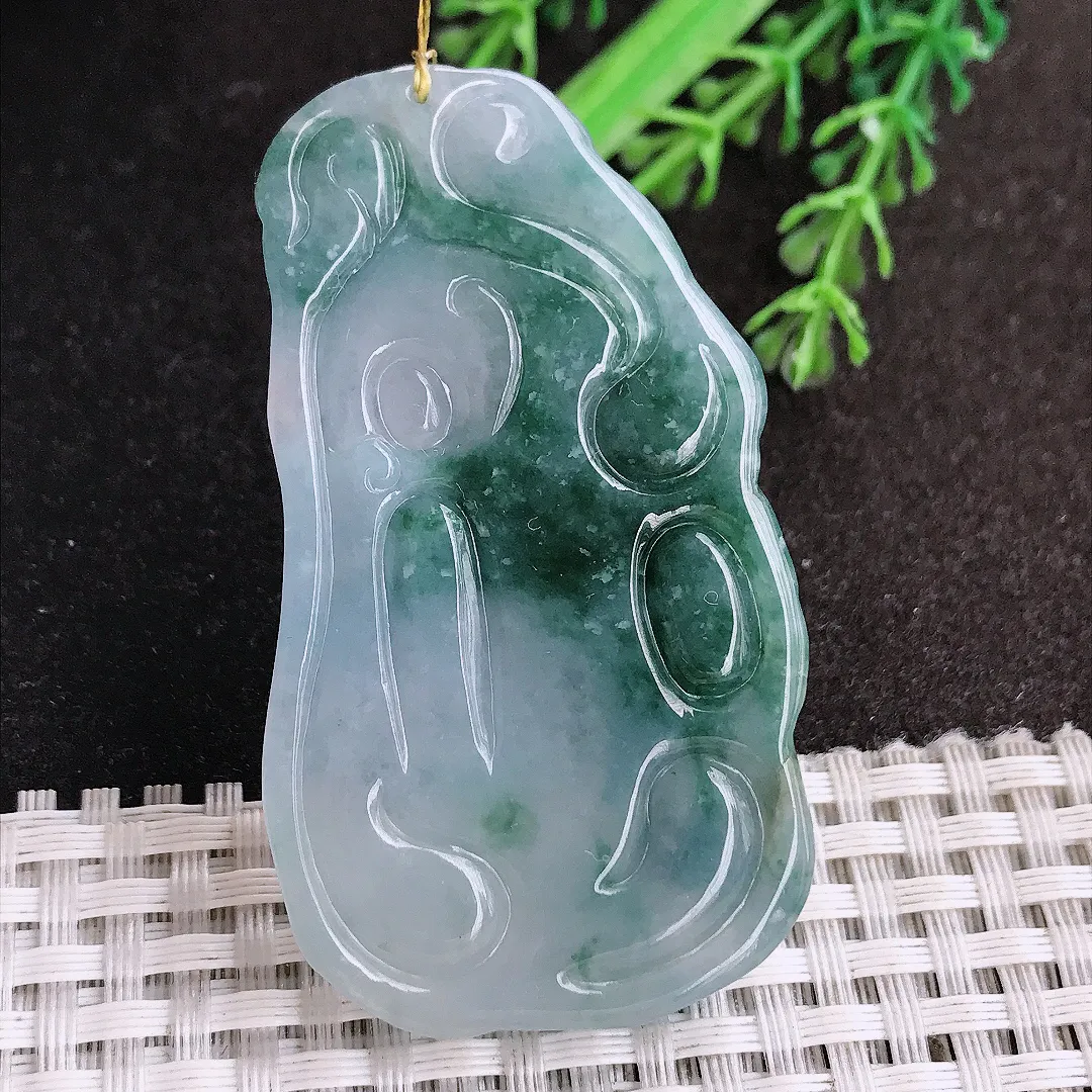 天然a货翡翠60.8/34.6/6.3老坑冰润起胶飘花阿弥陀佛吊坠翡翠玉挂件