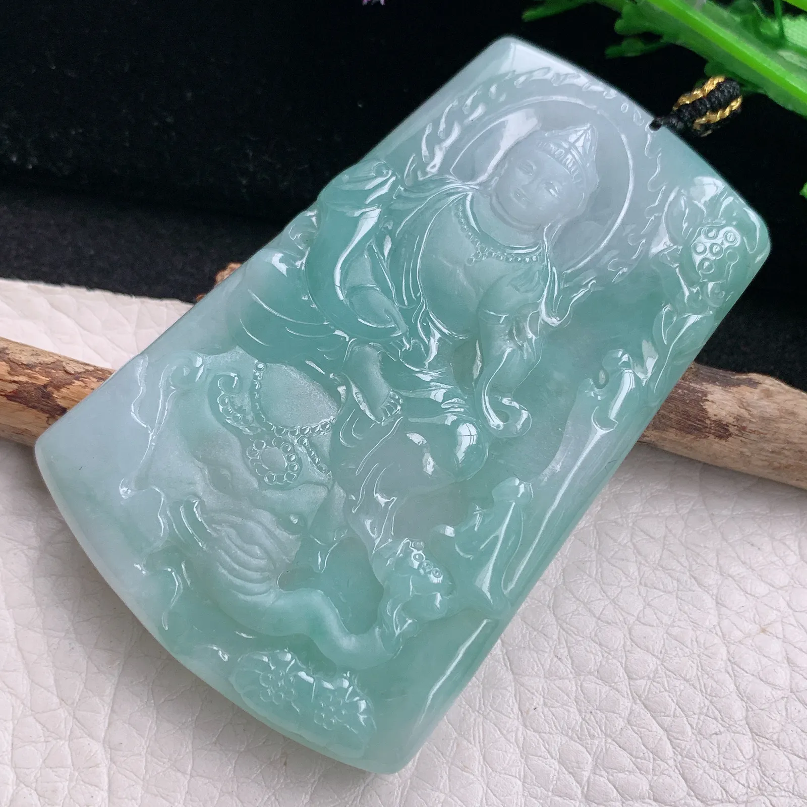 kh自然光69*44.8*5天然缅甸翡翠蓝韵普贤观音菩萨玉吊坠 玉挂件