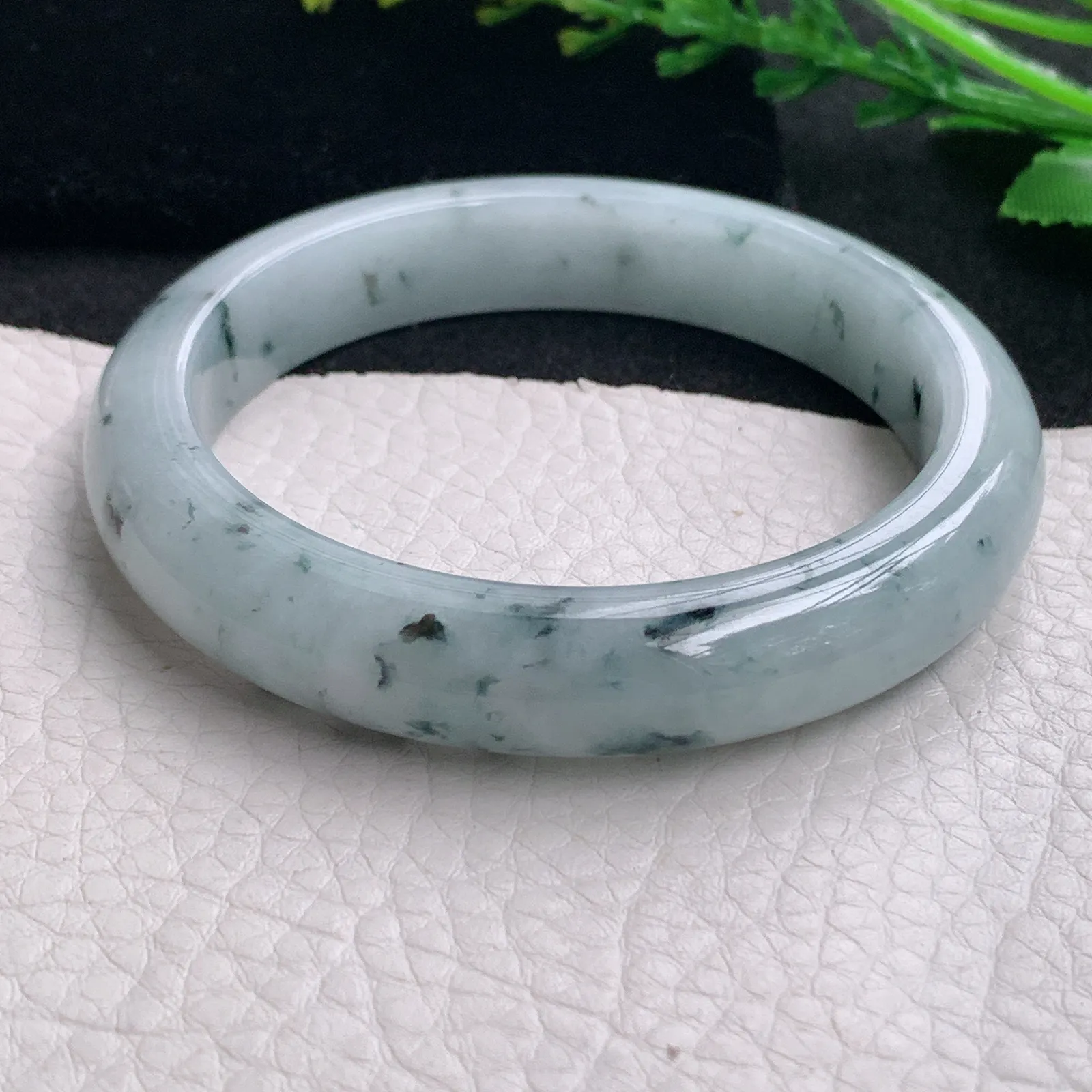 hy自然光58*11.8*8.3平安镯 缅甸翡翠a货玉手镯冰飘花灵动宽边玉手环