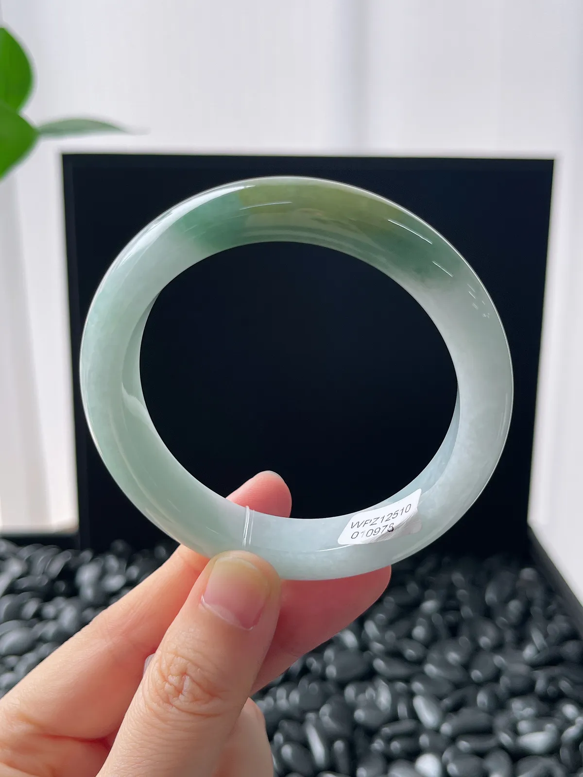 正圈53.9圈口，翡翠糯化种绿色手镯