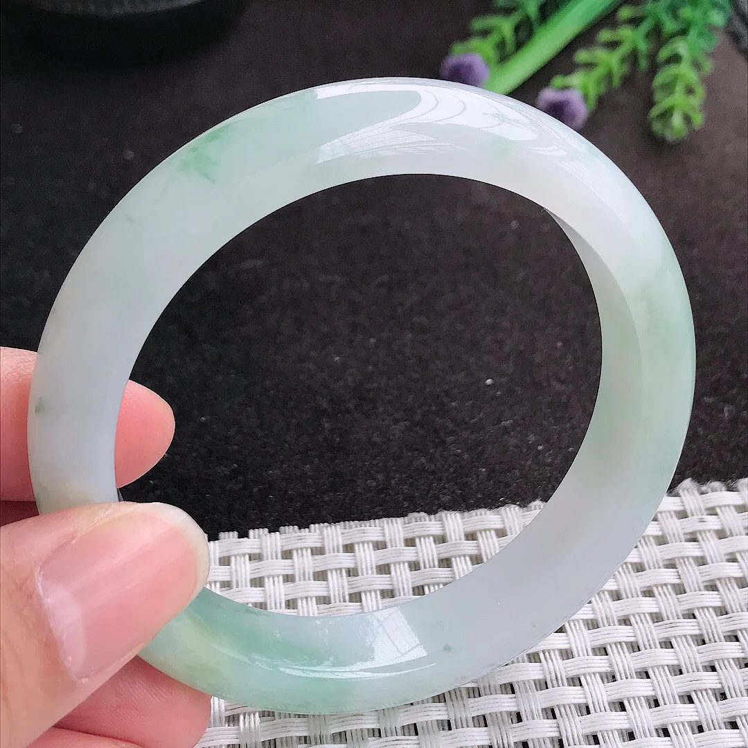 天然A货翡翠58/12.5/8.3老坑冰胶果冻冰飘花手镯宽边玉手镯