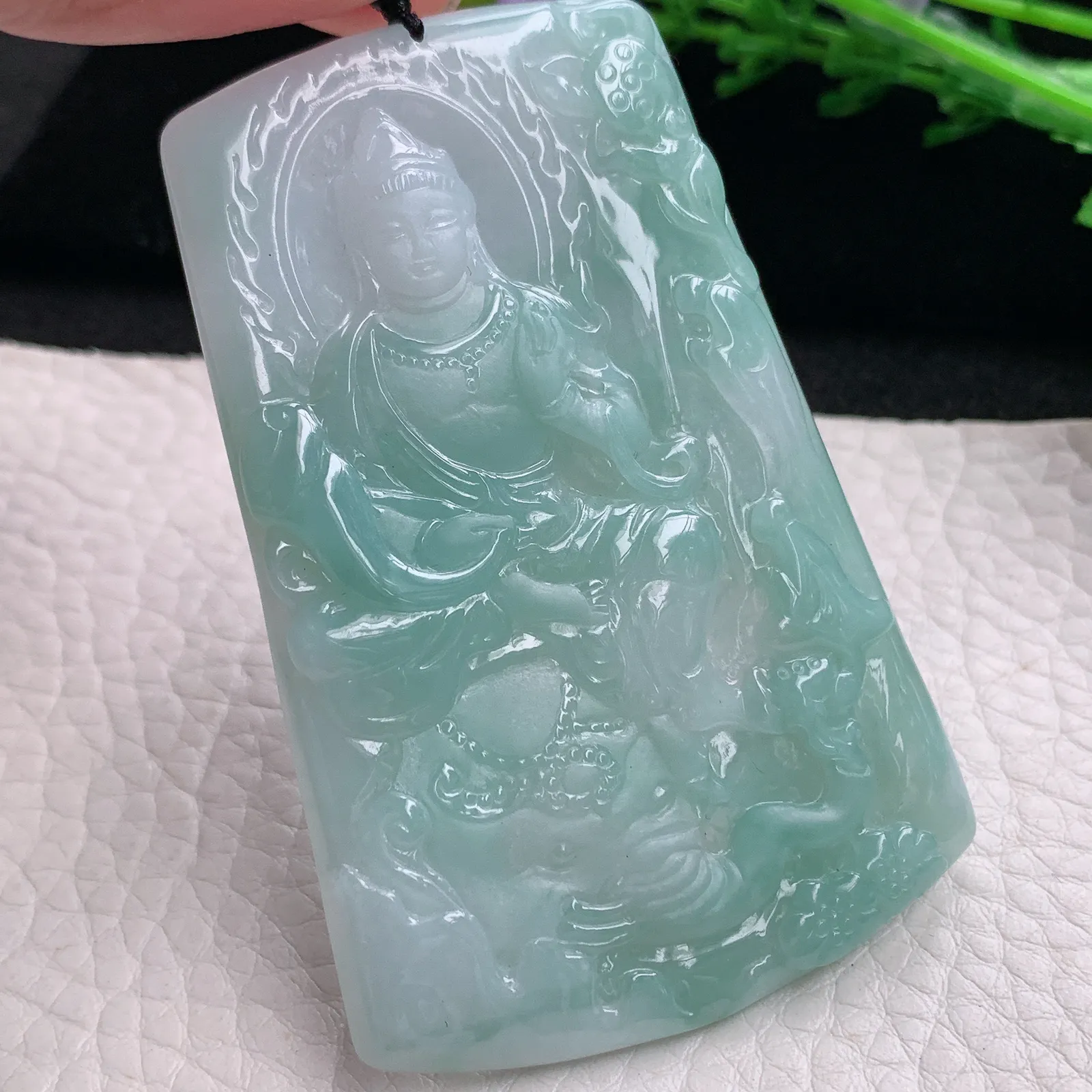 kh自然光69*44.8*5天然缅甸翡翠蓝韵普贤观音菩萨玉吊坠 玉挂件