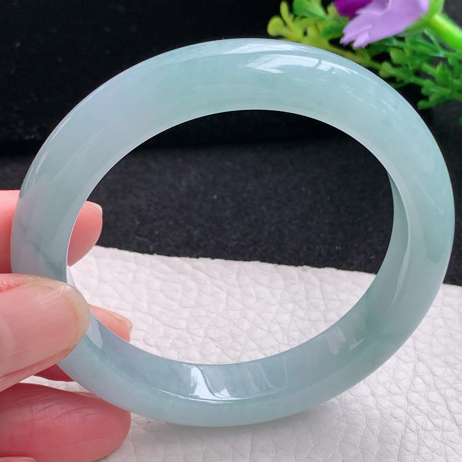 r自然光56*11.6*9平安镯 缅甸翡翠a货玉手镯冰蓝韵宽边玉手环