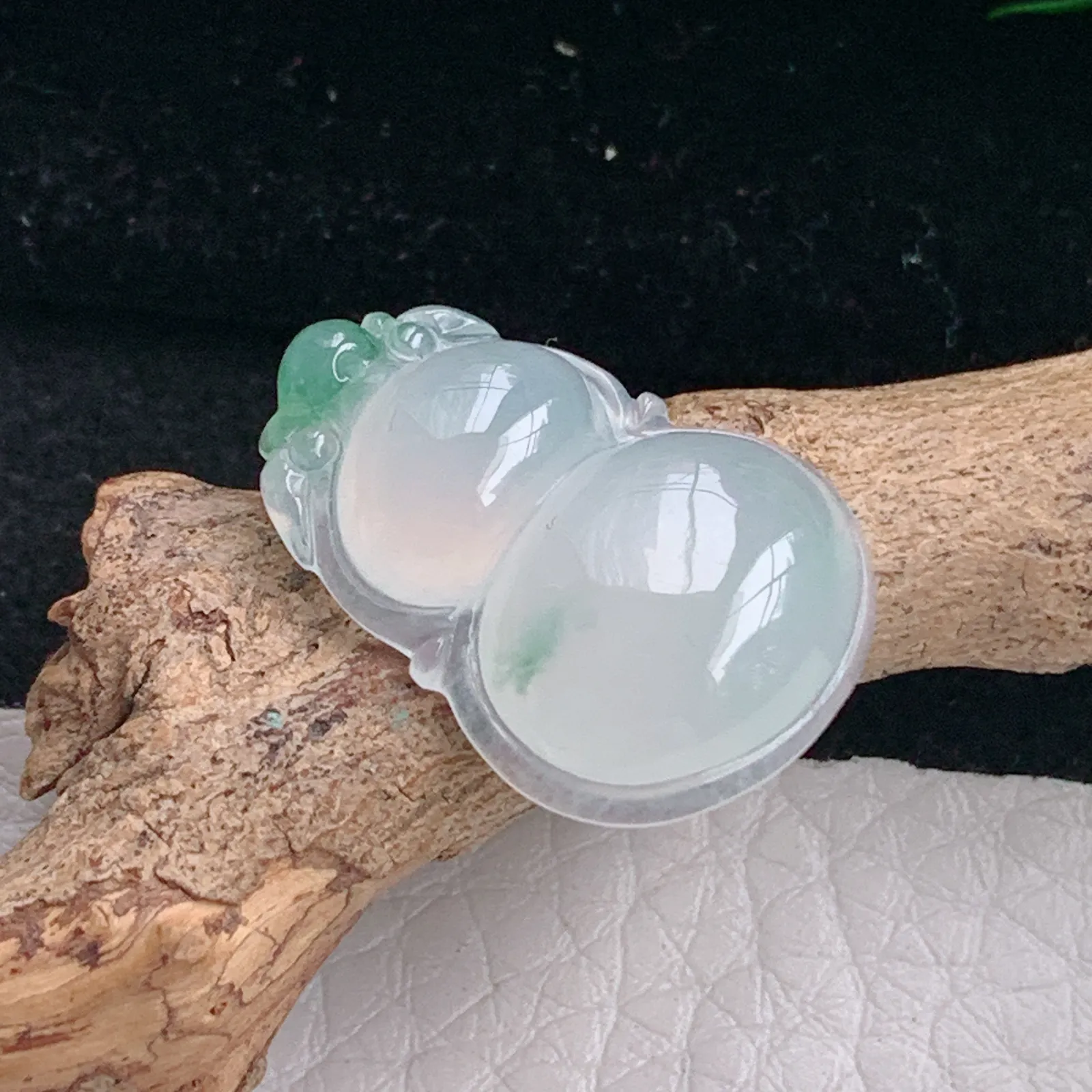 ktj自然光23.3*16.5*5.6天然缅甸翡翠冰飘花饱满葫芦 玉葫芦玉吊坠 玉挂件