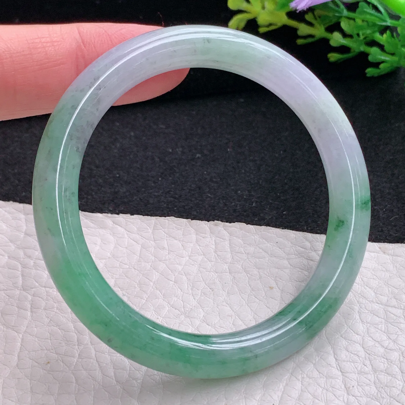 n小圈口51*8叮当镯 缅甸翡翠a货玉手镯清新圆条玉手环 美人镯