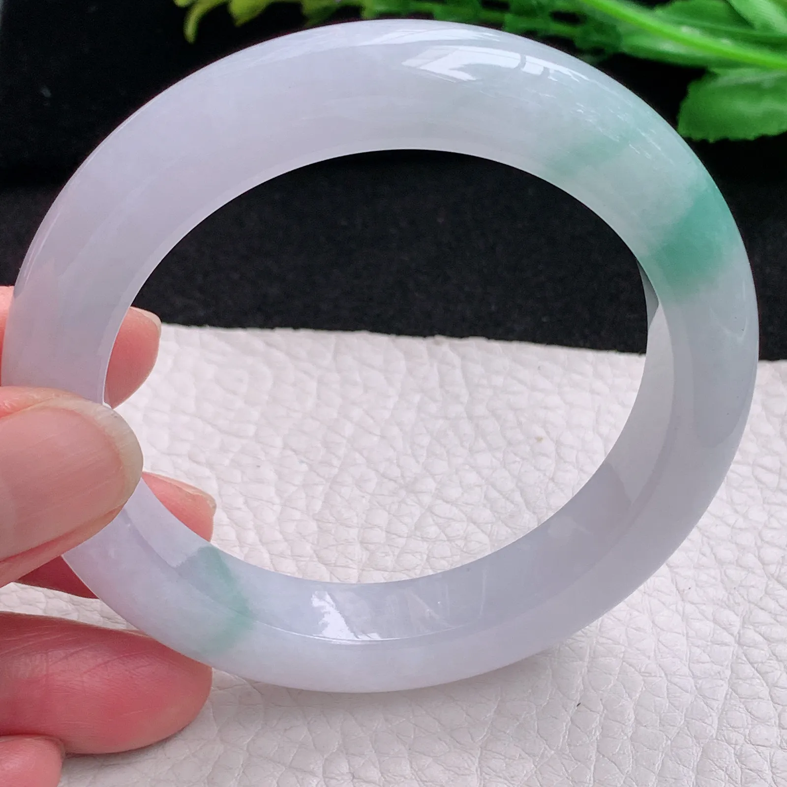 xc自然光56.5*11.5*10平安镯 缅甸翡翠a货玉手镯冰飘花宽边玉手环