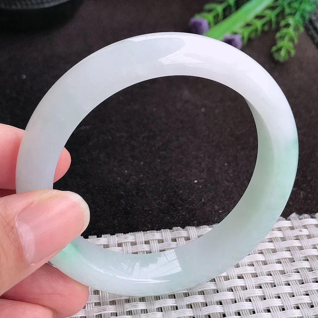 天然A货翡翠56.5/12.9/8.6老坑冰润起胶冰晴手镯宽边玉手镯